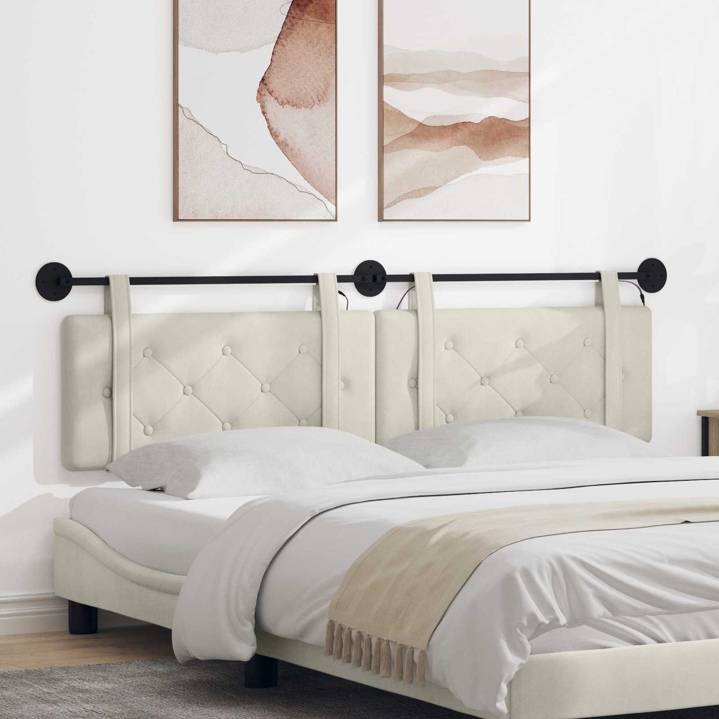 Hangend hoofdbord Met LED-verlichting Crèmekleurig Fluweel is nu te koop bij PeponiXL, paradijselijk wonen!