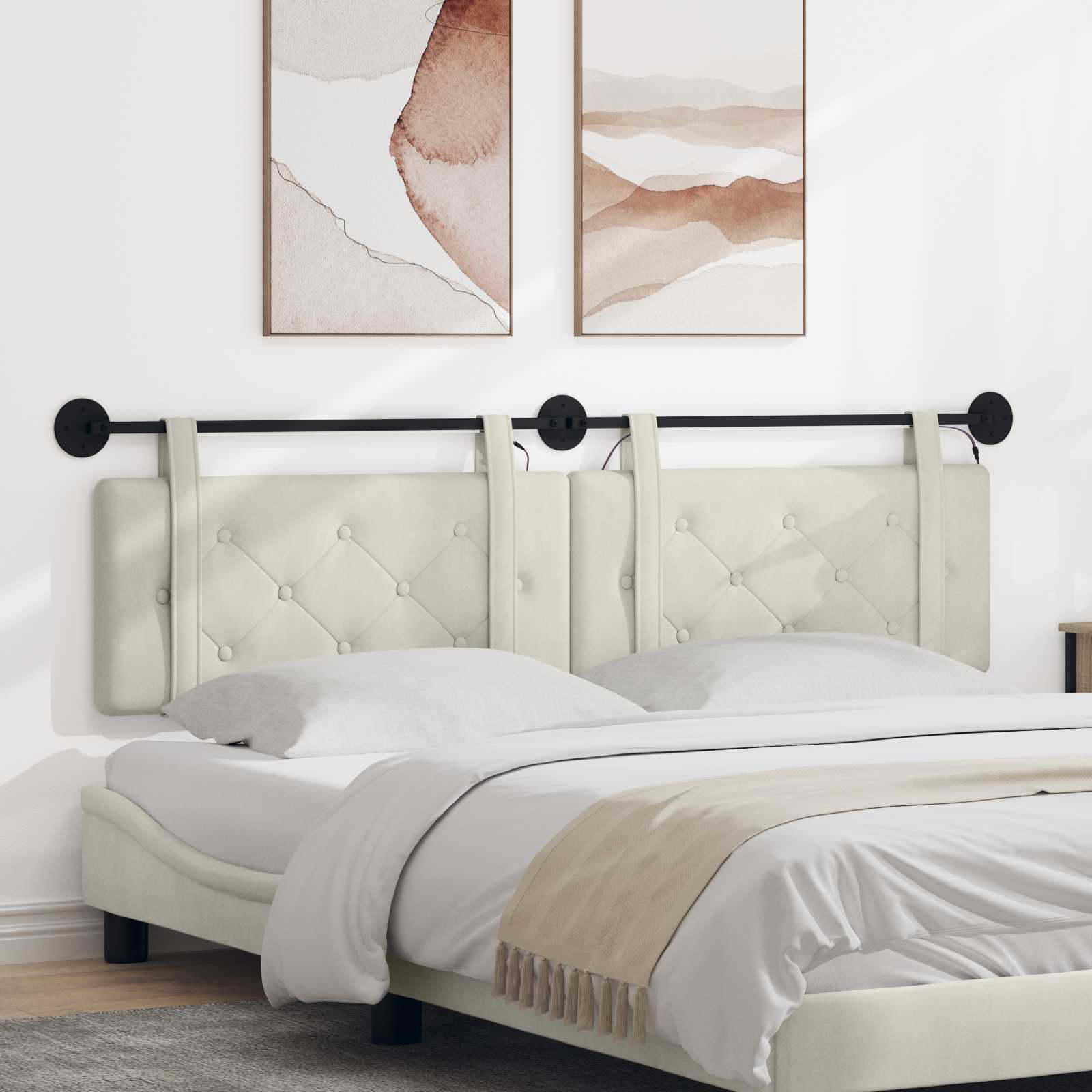 Hangend hoofdbord Met LED-verlichting Crèmekleurig Fluweel is nu te koop bij PeponiXL, paradijselijk wonen!