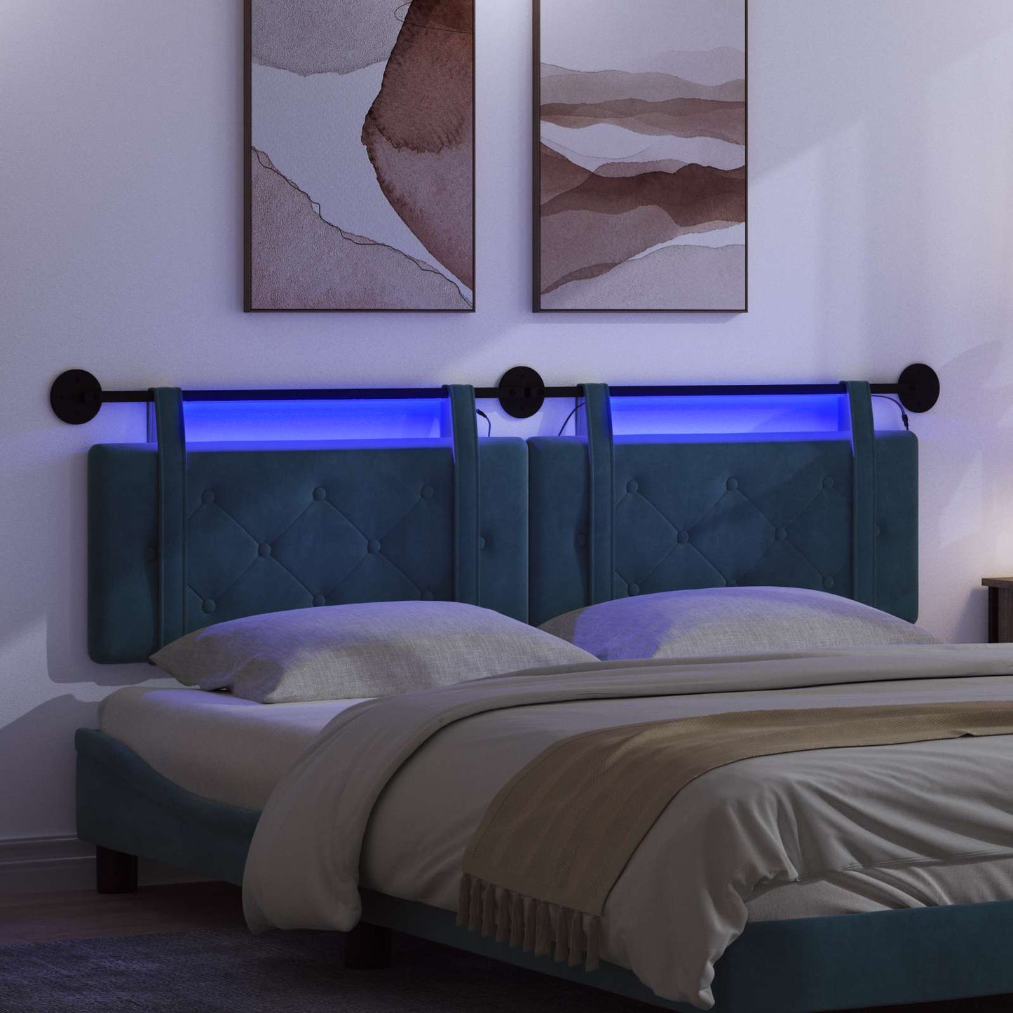 Hangend hoofdbord Met LED-verlichting Blauw Fluweel is nu te koop bij PeponiXL, paradijselijk wonen!