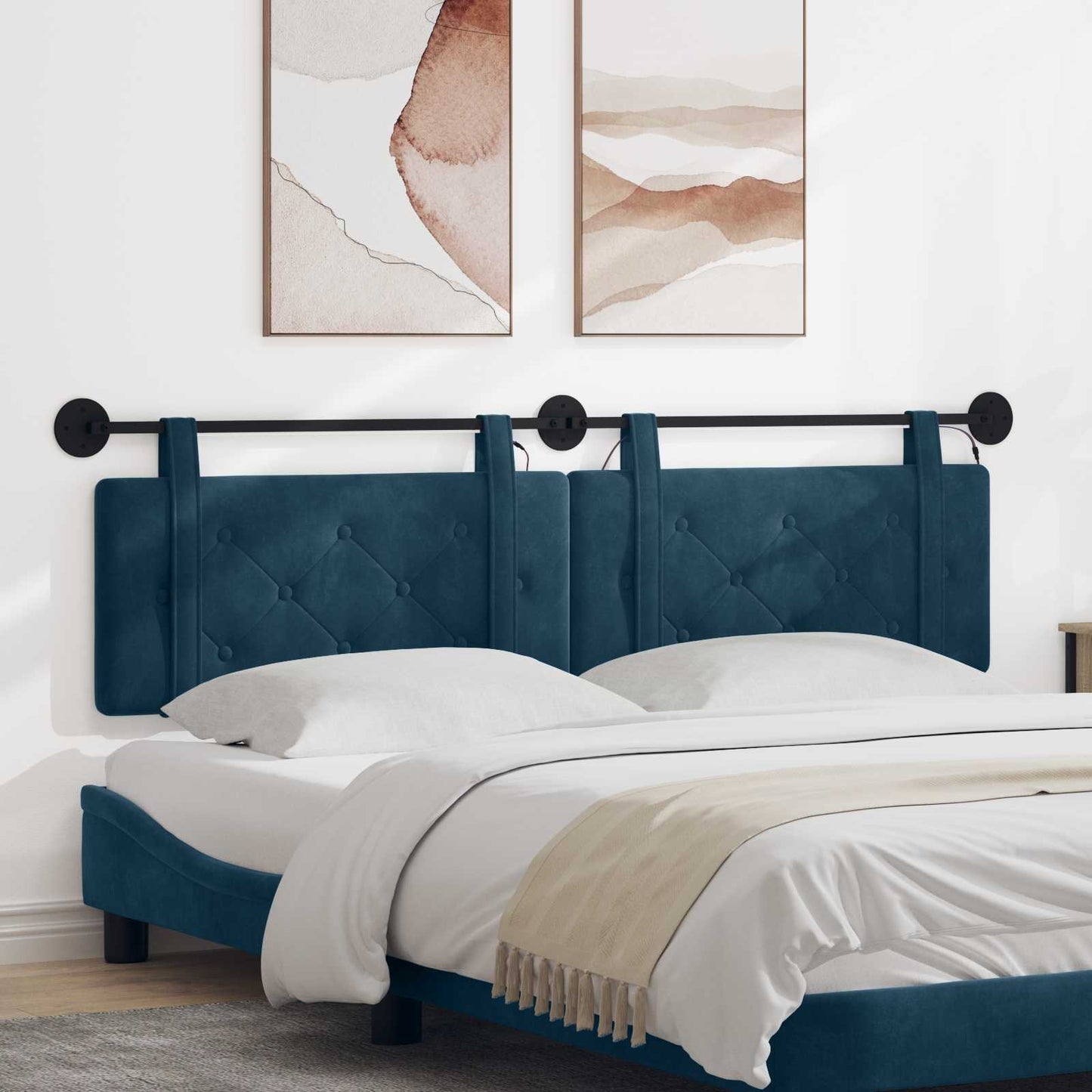 Hangend hoofdbord Met LED-verlichting Blauw Fluweel is nu te koop bij PeponiXL, paradijselijk wonen!