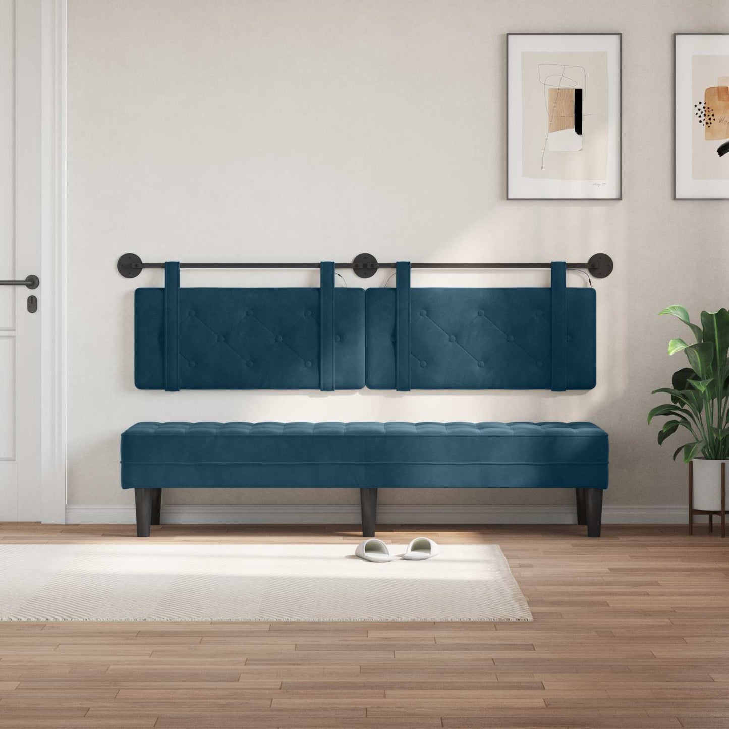 Hangend hoofdbord Met LED-verlichting Blauw Fluweel is nu te koop bij PeponiXL, paradijselijk wonen!