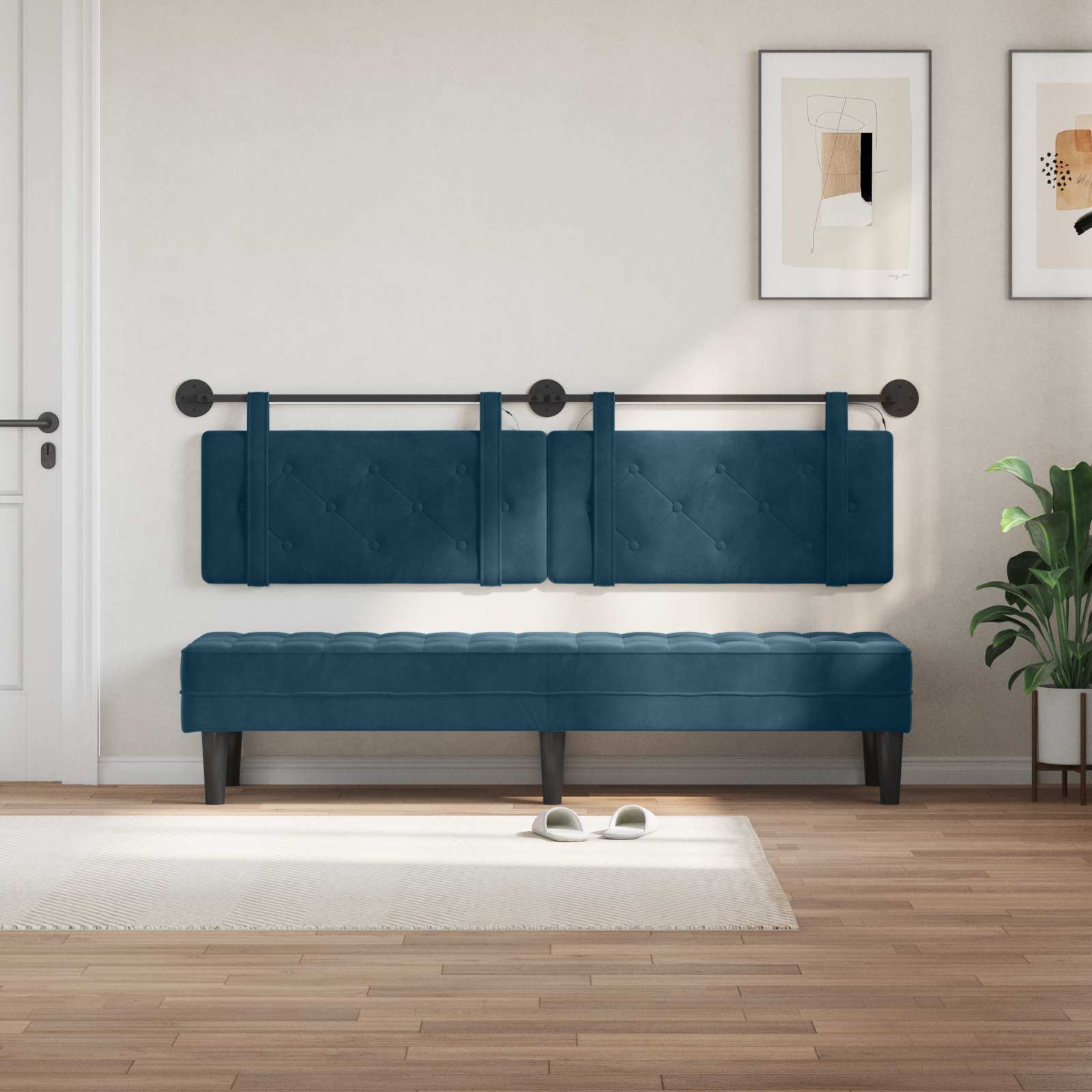 Hangend hoofdbord Met LED-verlichting Blauw Fluweel is nu te koop bij PeponiXL, paradijselijk wonen!