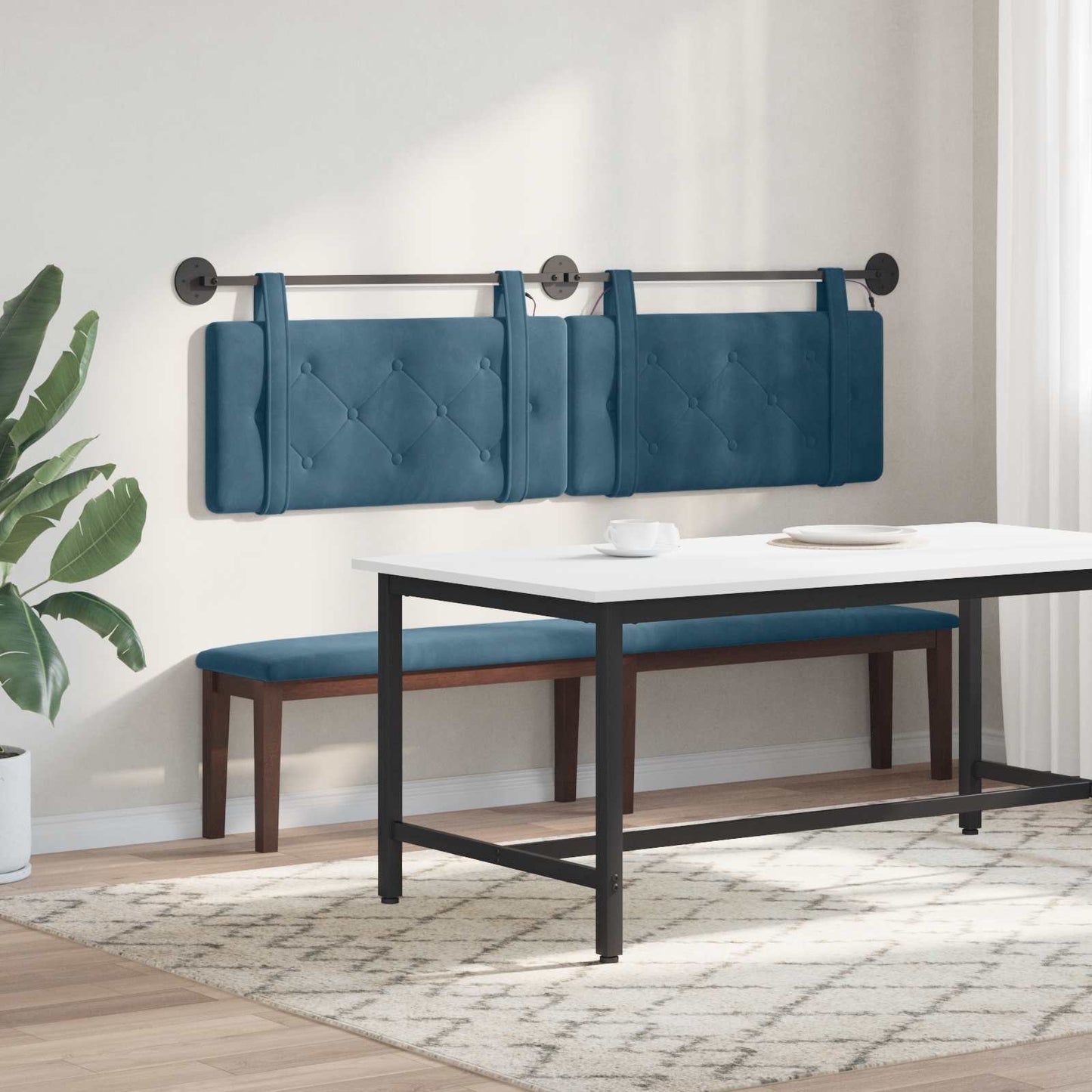 Hangend hoofdbord Met LED-verlichting Blauw Fluweel is nu te koop bij PeponiXL, paradijselijk wonen!