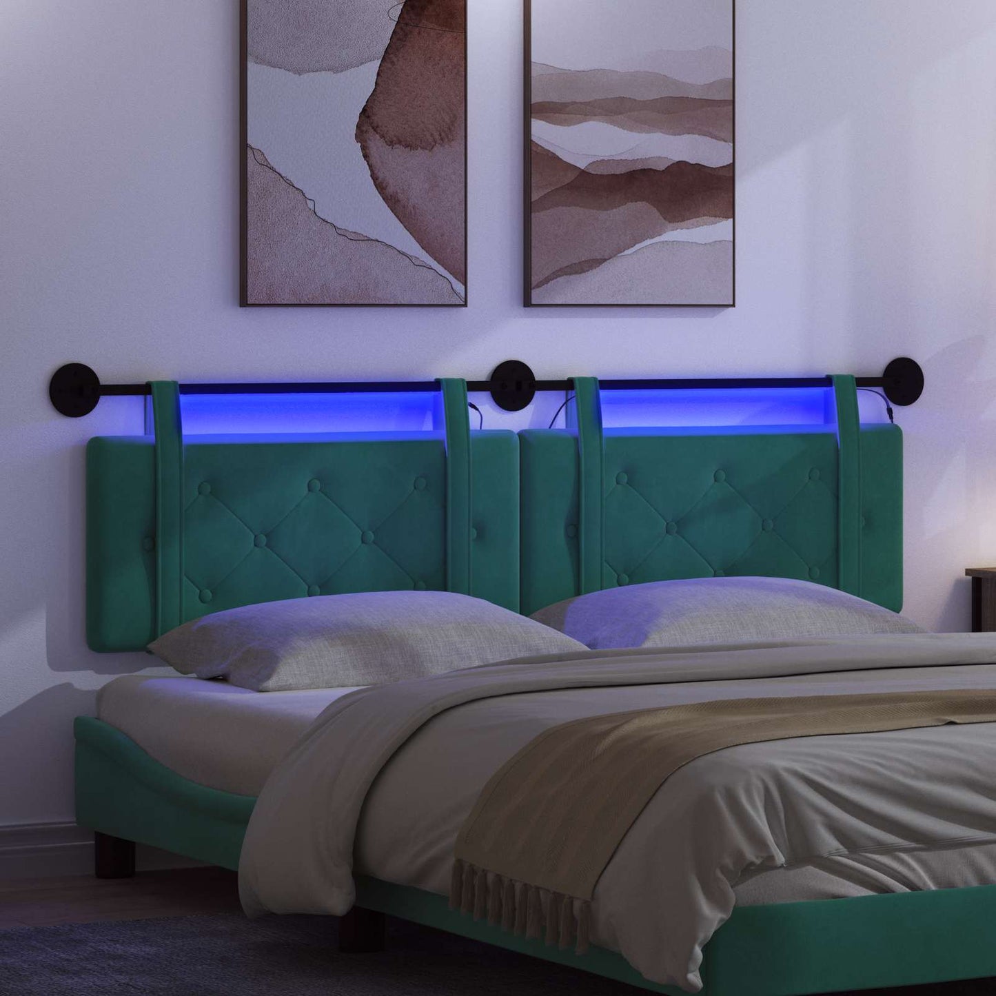 Hangend hoofdbord Met LED-verlichting Turquoise Fluweel is nu te koop bij PeponiXL, paradijselijk wonen!