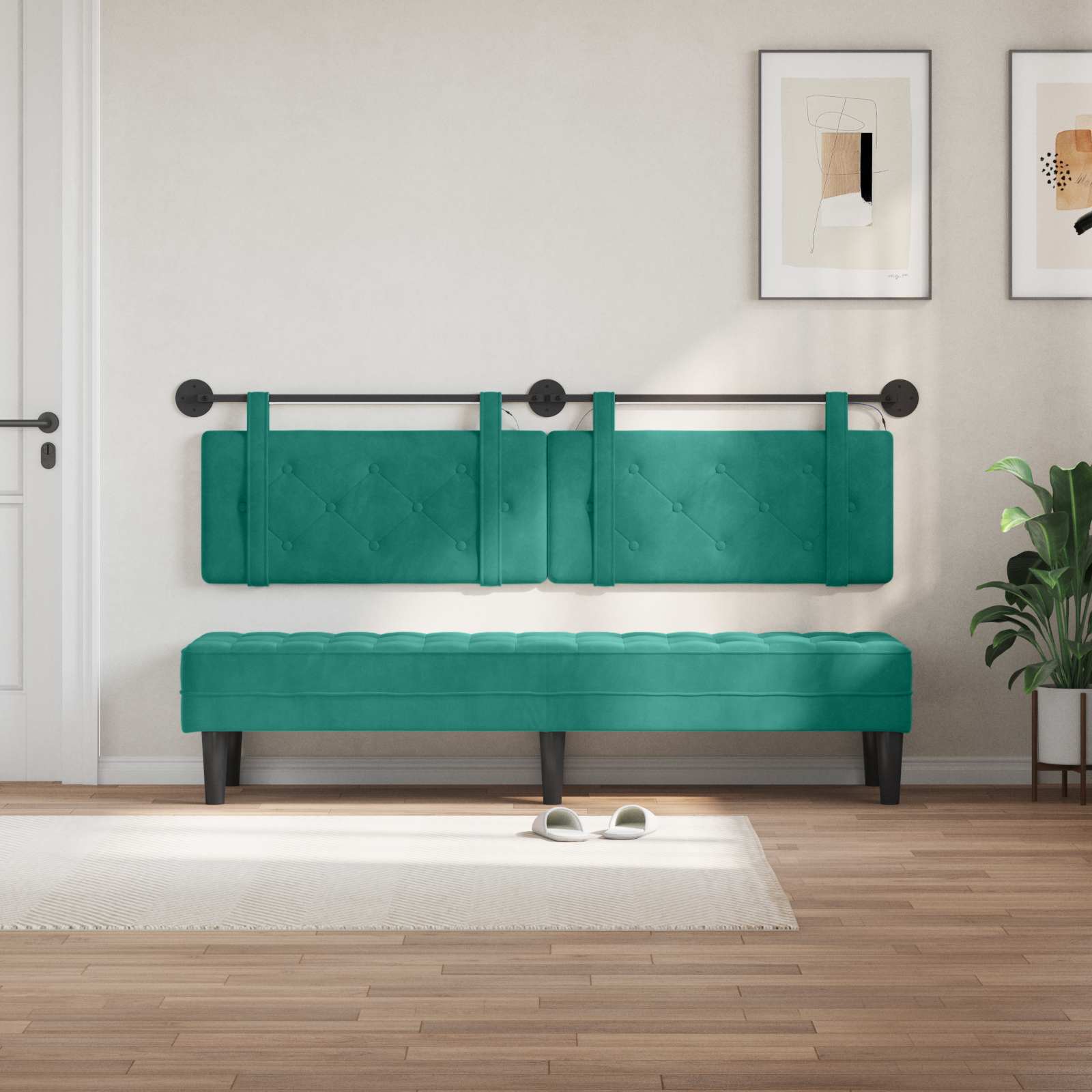 Hangend hoofdbord Met LED-verlichting Turquoise Fluweel is nu te koop bij PeponiXL, paradijselijk wonen!