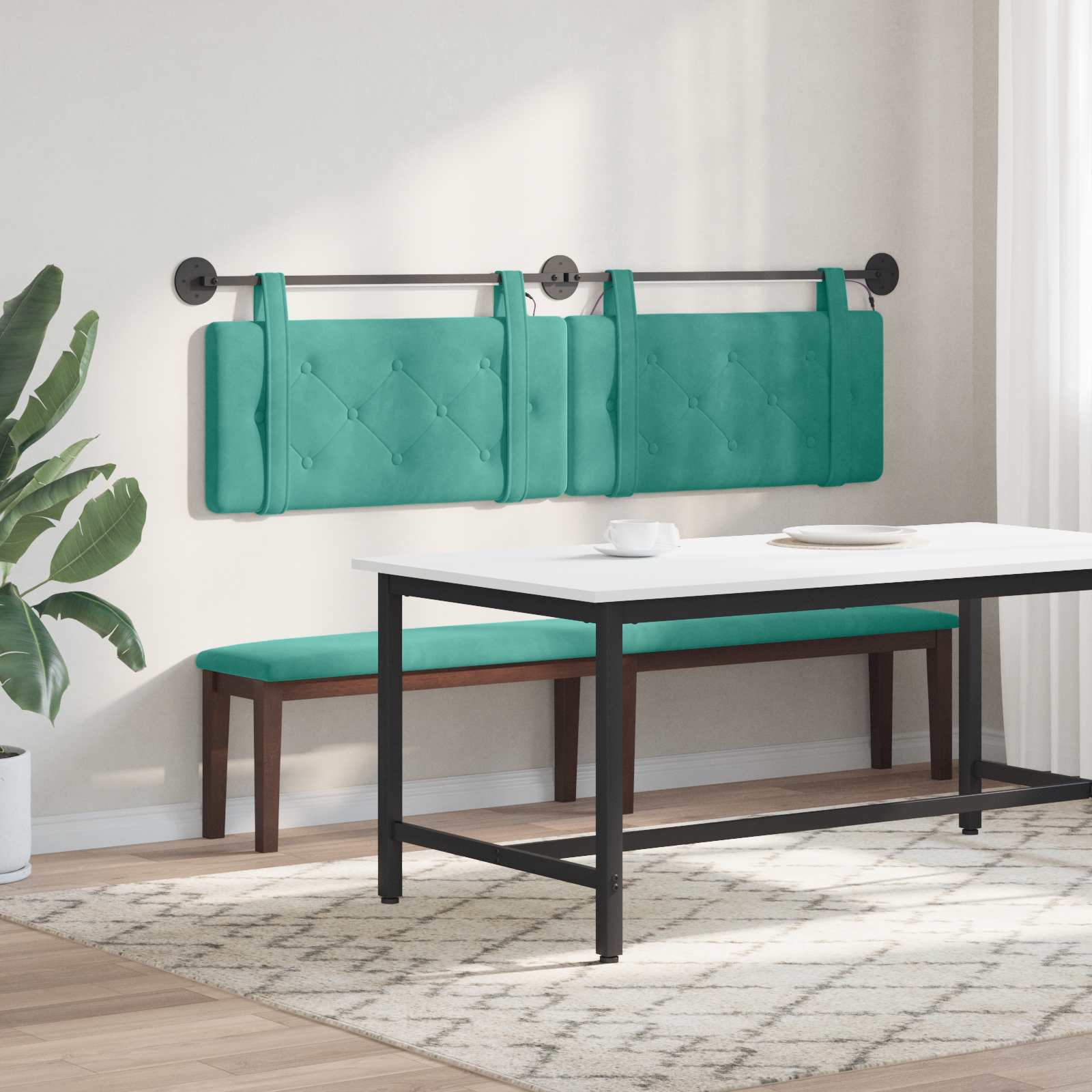 Hangend hoofdbord Met LED-verlichting Turquoise Fluweel is nu te koop bij PeponiXL, paradijselijk wonen!