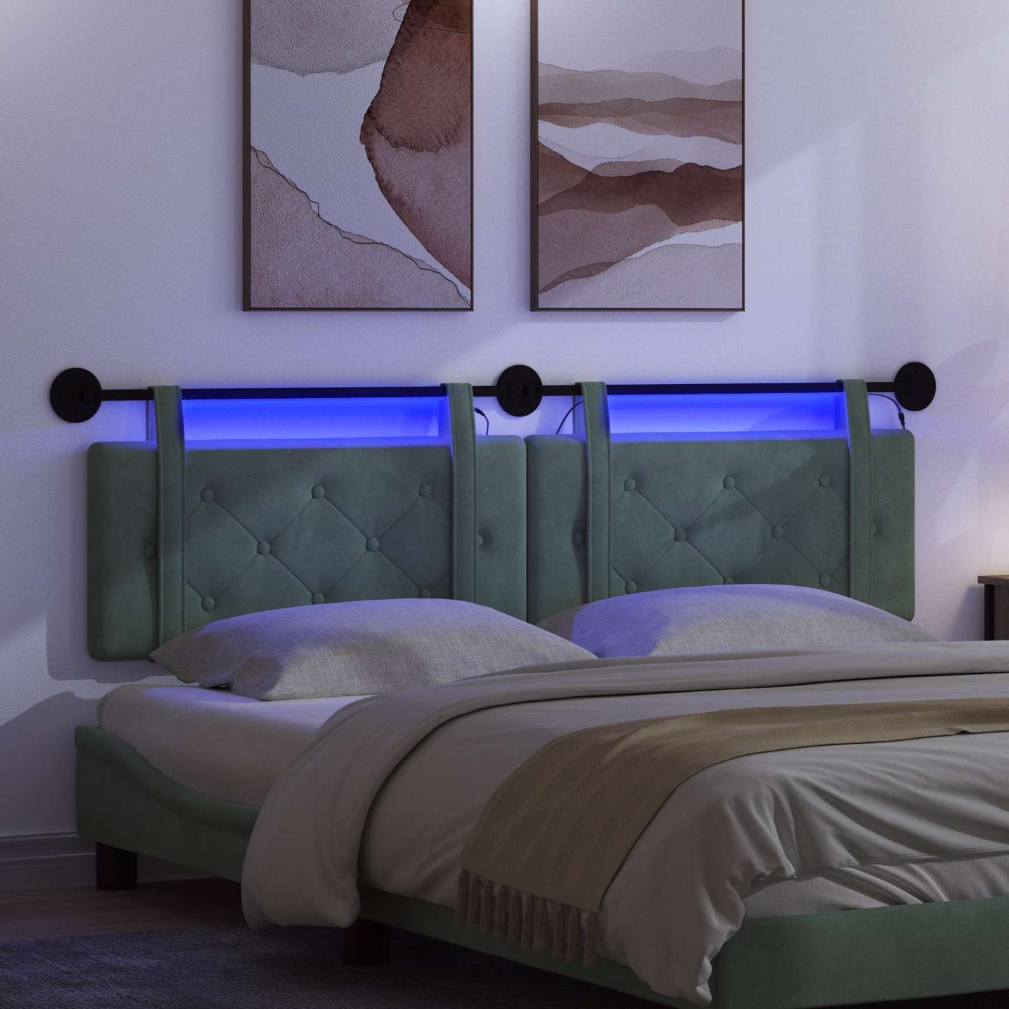 Hangend hoofdbord Met LED-verlichting Zeegroen Fluweel is nu te koop bij PeponiXL, paradijselijk wonen!