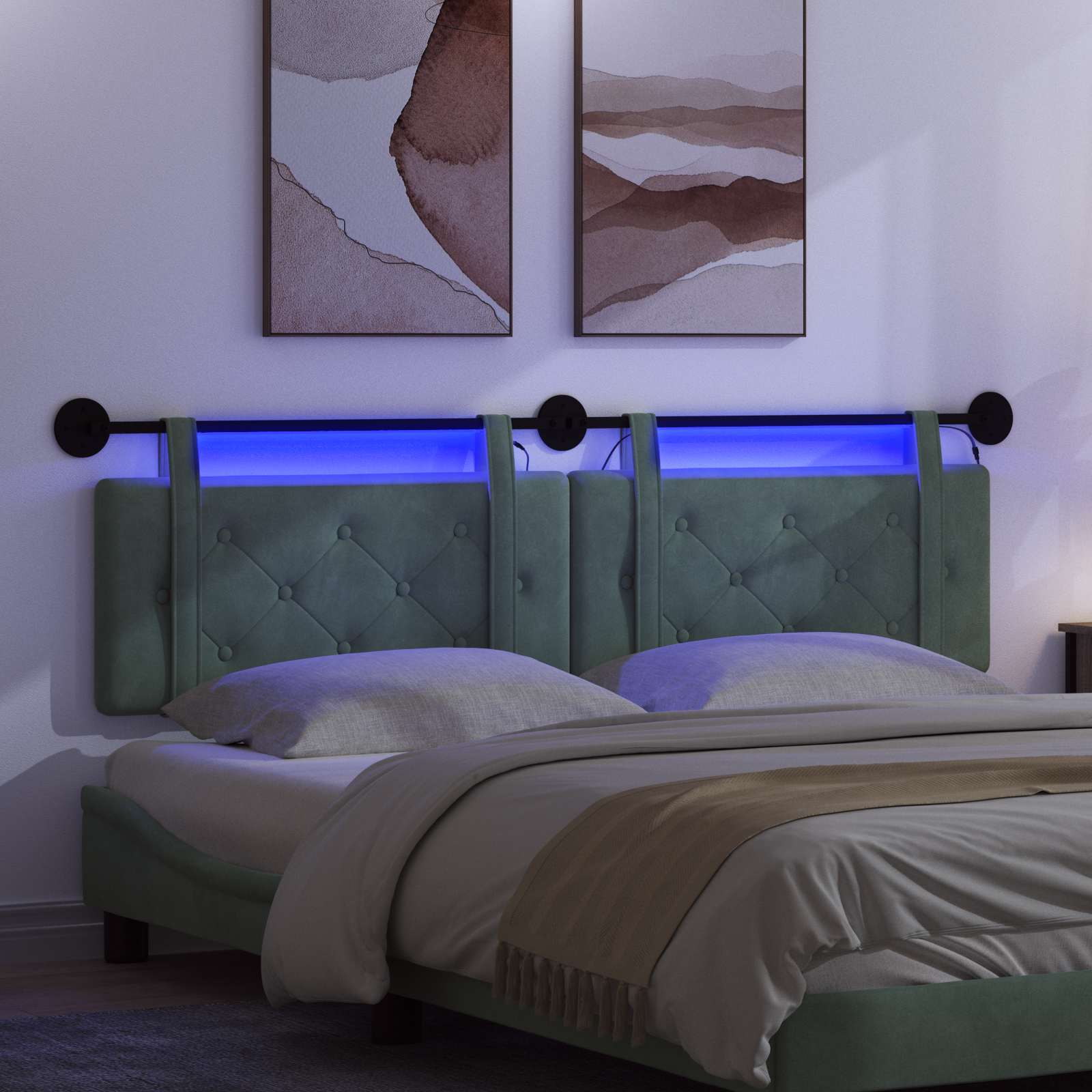 Hangend hoofdbord Met LED-verlichting Zeegroen Fluweel is nu te koop bij PeponiXL, paradijselijk wonen!