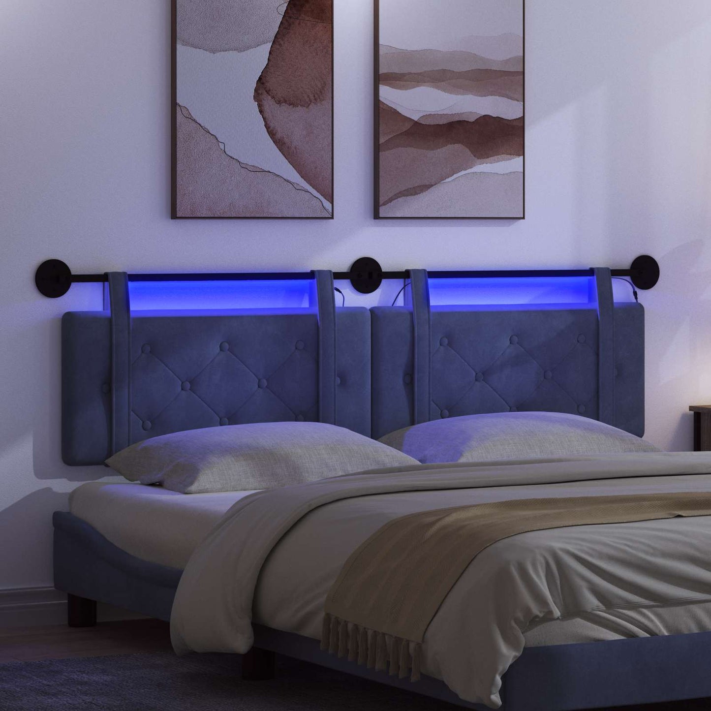 Hangend hoofdbord Met LED-verlichting Politieblauw Fluweel is nu te koop bij PeponiXL, paradijselijk wonen!