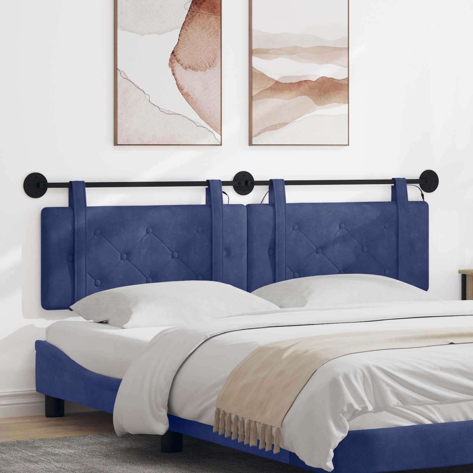 Hangend hoofdbord Met LED-verlichting Politieblauw Fluweel is nu te koop bij PeponiXL, paradijselijk wonen!