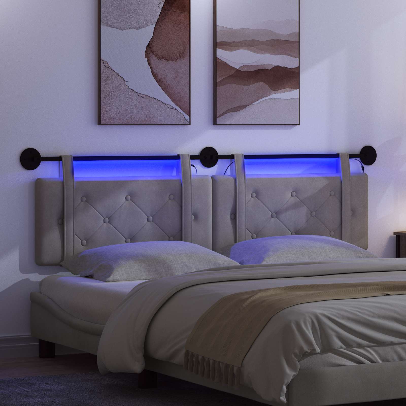 Hangend hoofdbord Met LED-verlichting Lichtgrijs Fluweel is nu te koop bij PeponiXL, paradijselijk wonen!