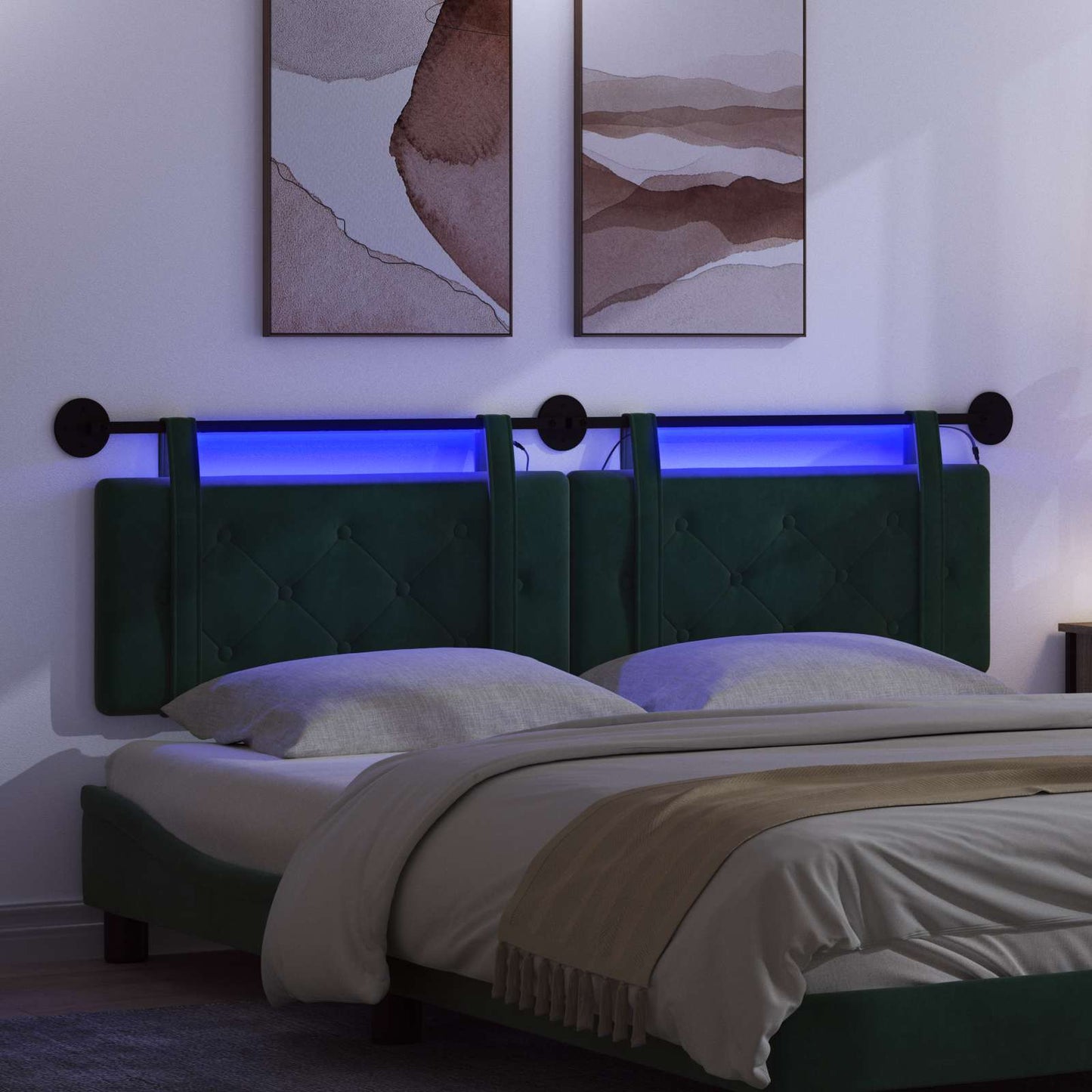 Hangend hoofdbord Met LED-verlichting Donkergroen Fluweel is nu te koop bij PeponiXL, paradijselijk wonen!