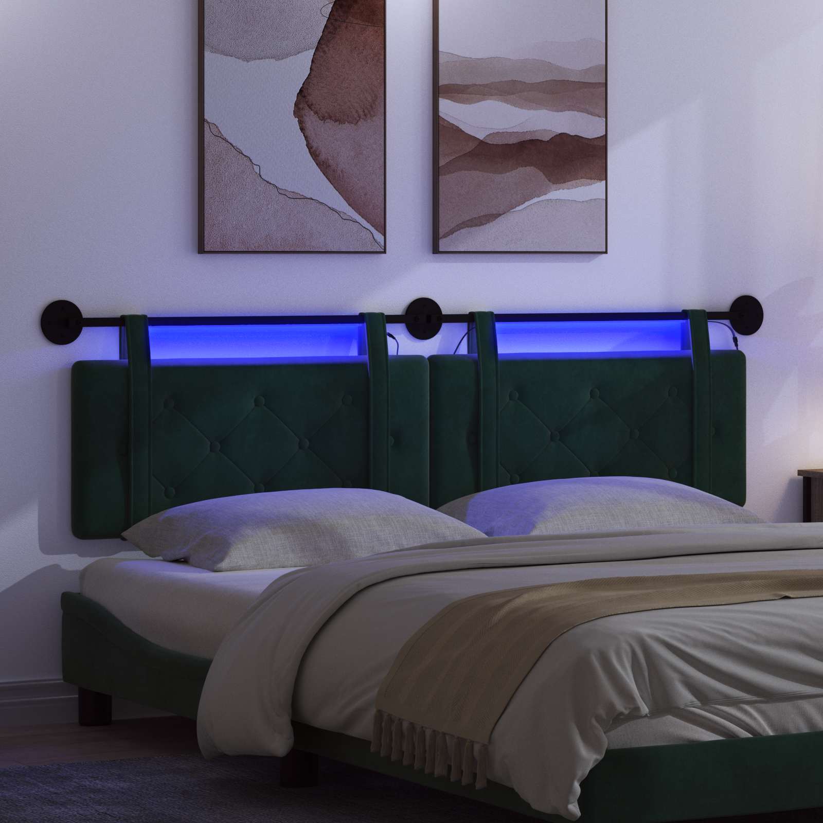 Hangend hoofdbord Met LED-verlichting Donkergroen Fluweel is nu te koop bij PeponiXL, paradijselijk wonen!