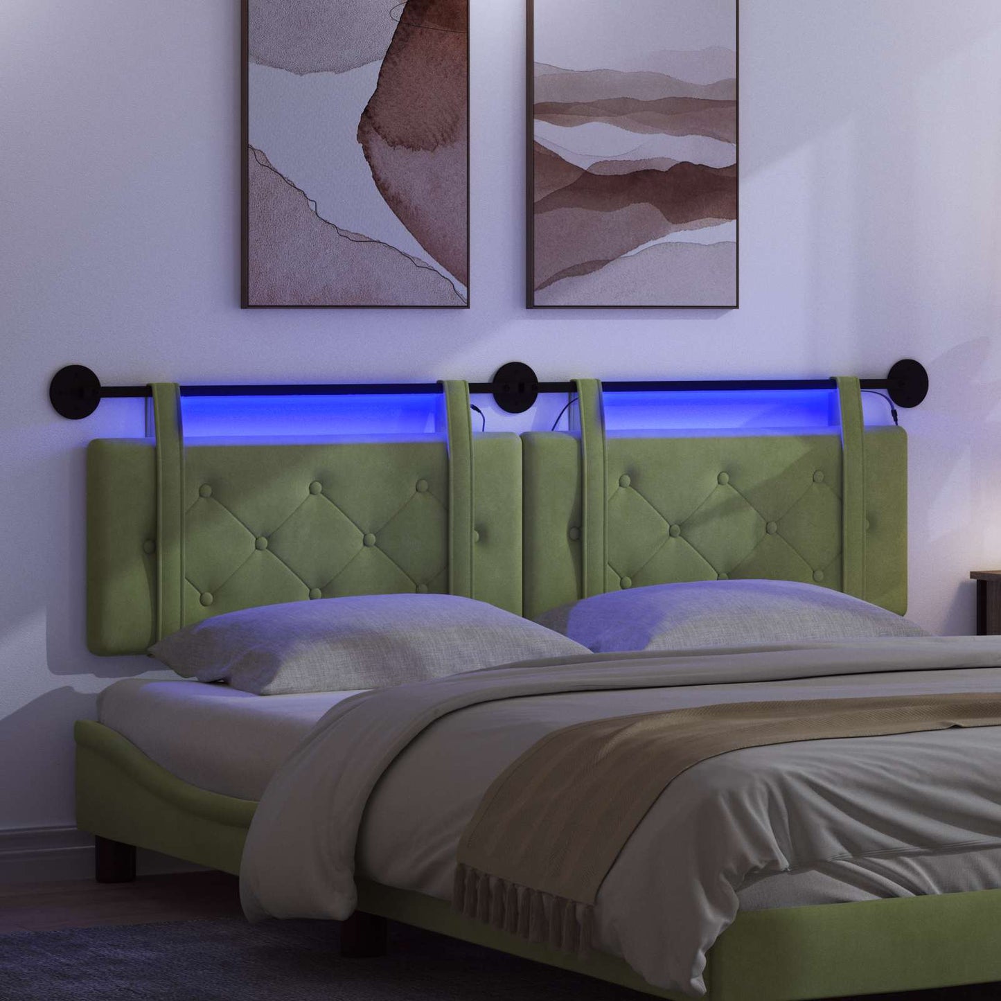 Hangend hoofdbord Met LED-verlichting Lichtgroen Fluweel is nu te koop bij PeponiXL, paradijselijk wonen!