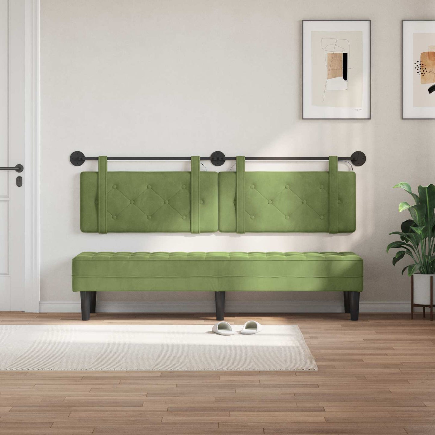 Hangend hoofdbord Met LED-verlichting Lichtgroen Fluweel is nu te koop bij PeponiXL, paradijselijk wonen!