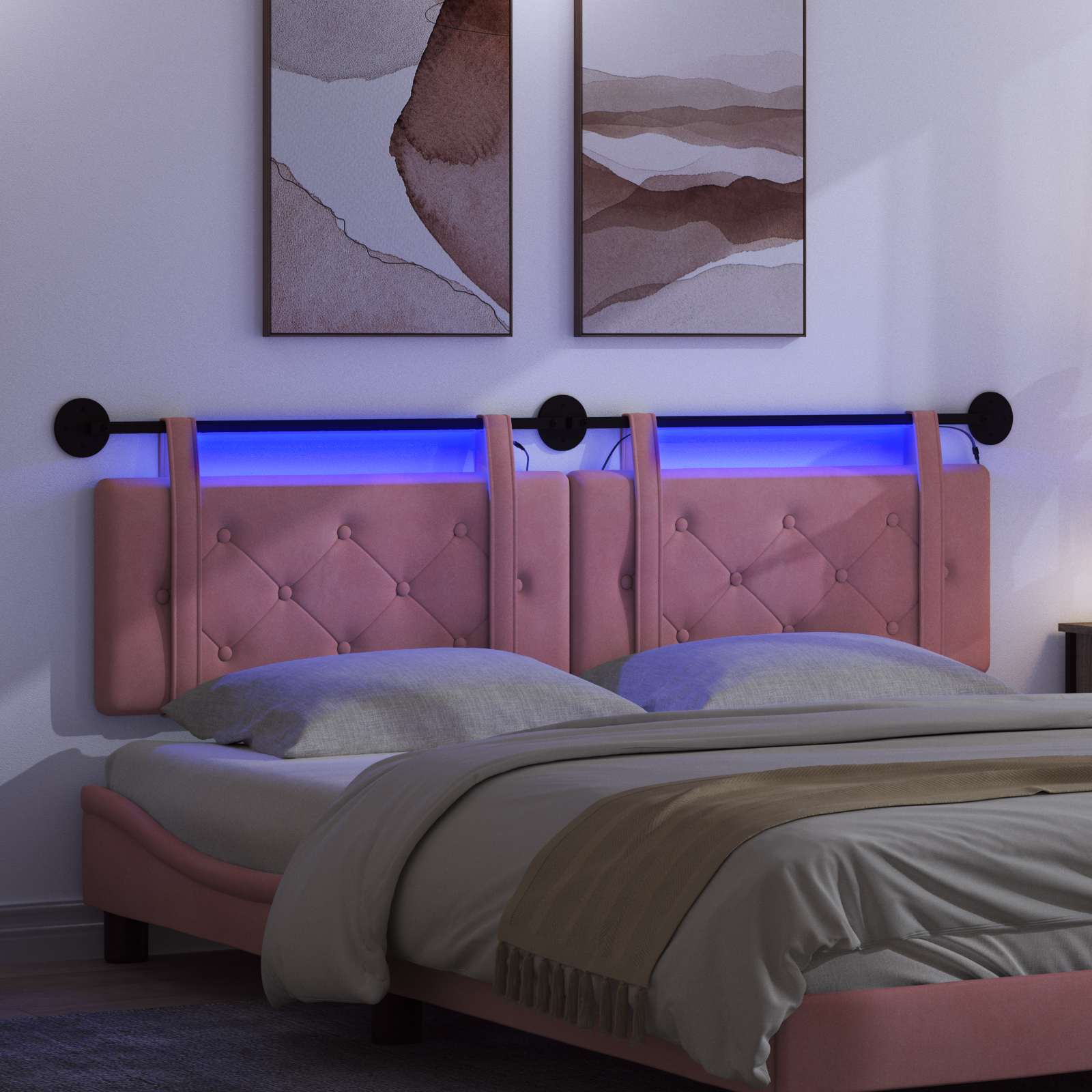 Hangend hoofdbord Met LED-verlichting Roze Fluweel is nu te koop bij PeponiXL, paradijselijk wonen!