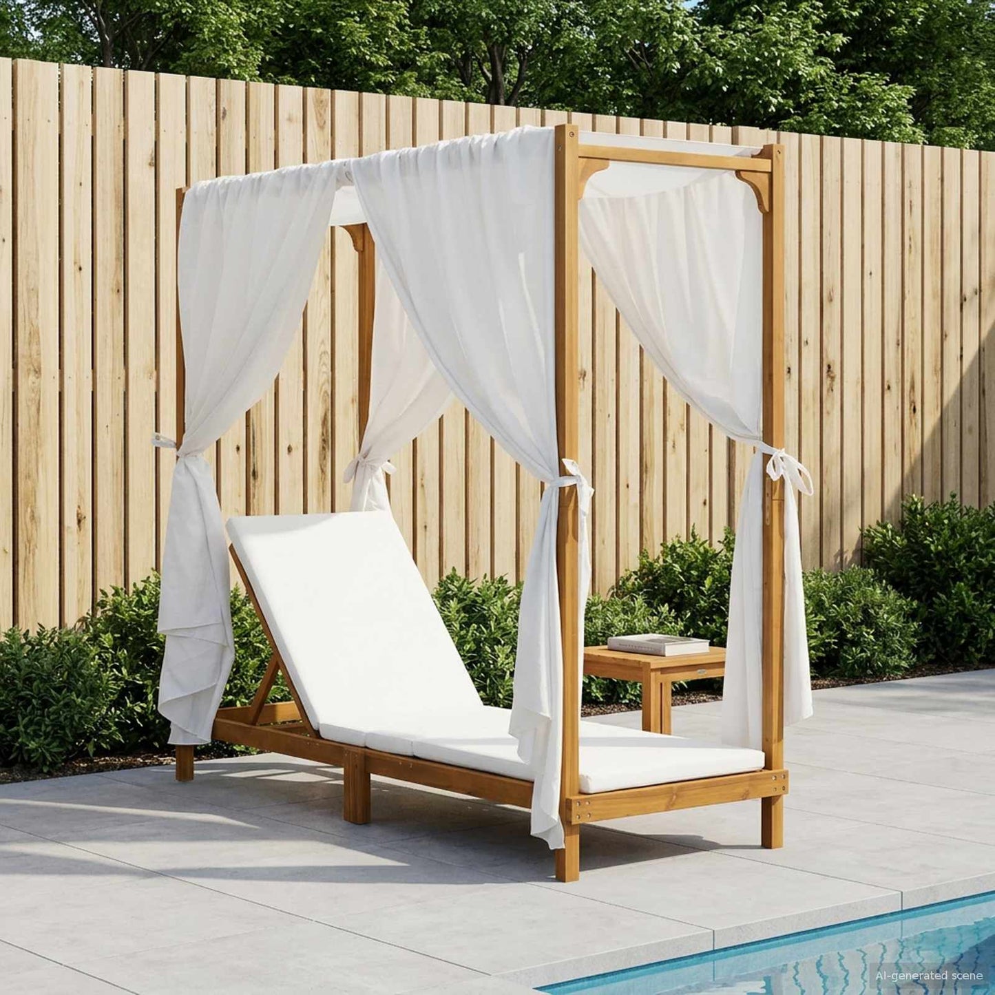 Enkele ligbeden met Luifel en Gordijnen Crèmekleurig is nu te koop bij PeponiXL, paradijselijk wonen!