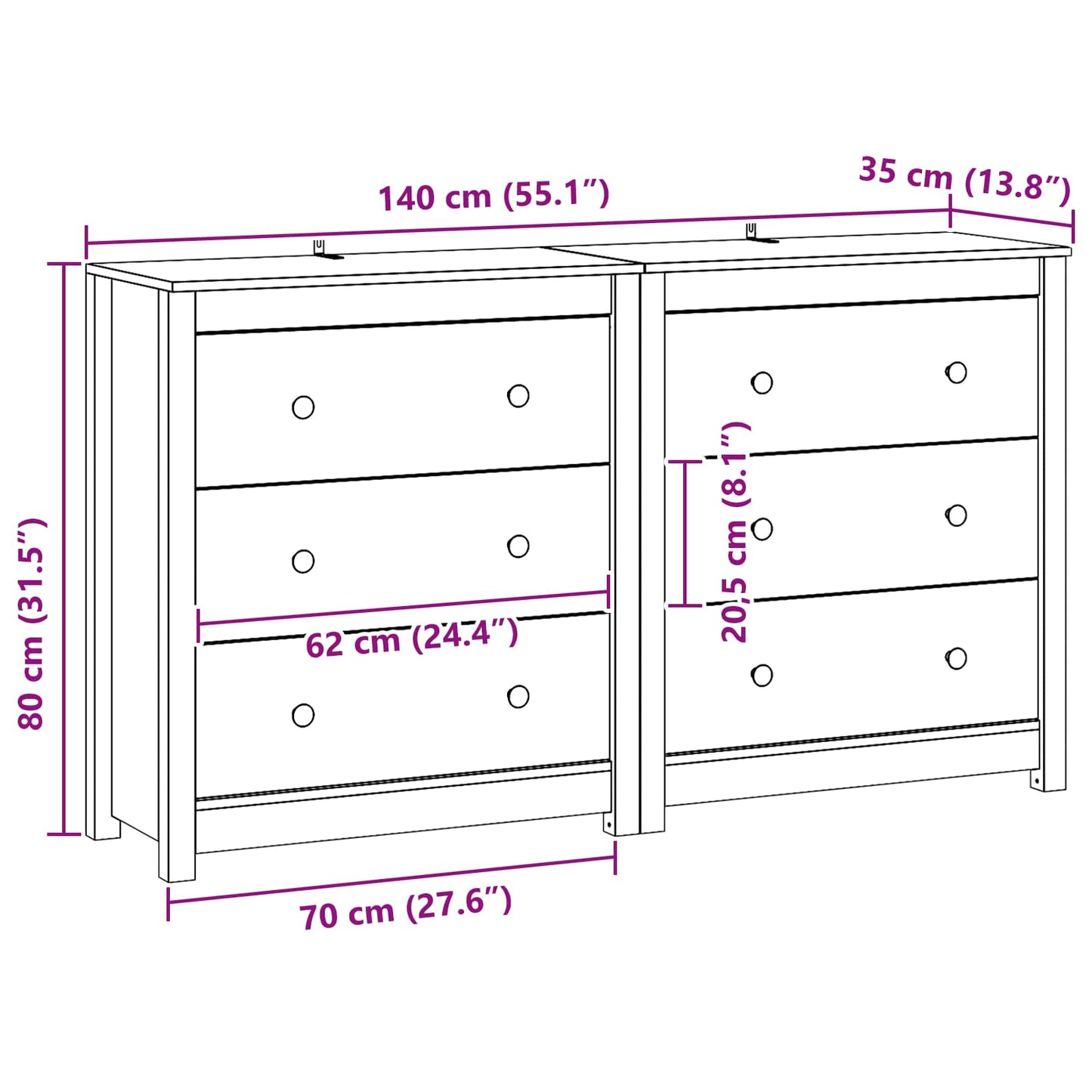 Dressoir met lade 2 pcs Waskleur Bruin 140 x 35 x 80 cm is nu te koop bij PeponiXL, paradijselijk wonen!