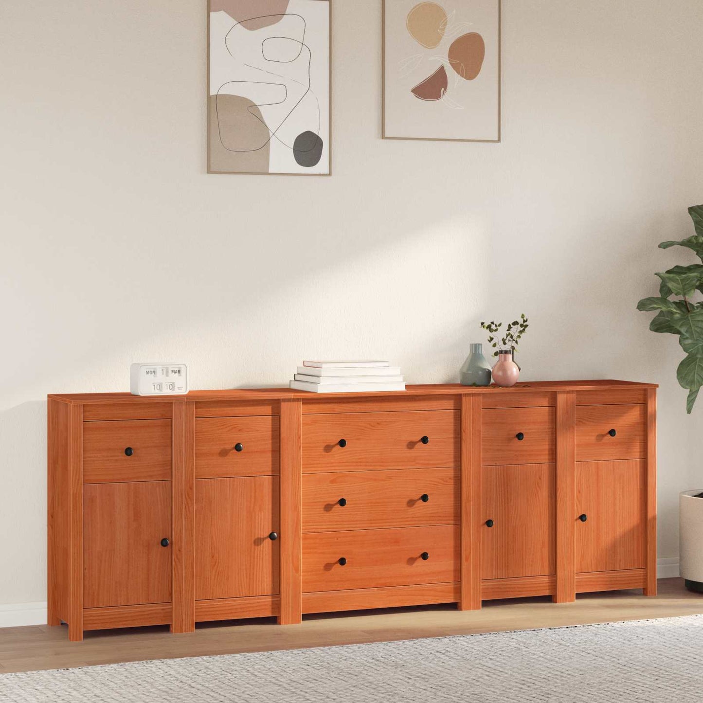 Dressoir met lade 5 pcs Waskleur Bruin Massief grenenhout is nu te koop bij PeponiXL, paradijselijk wonen!