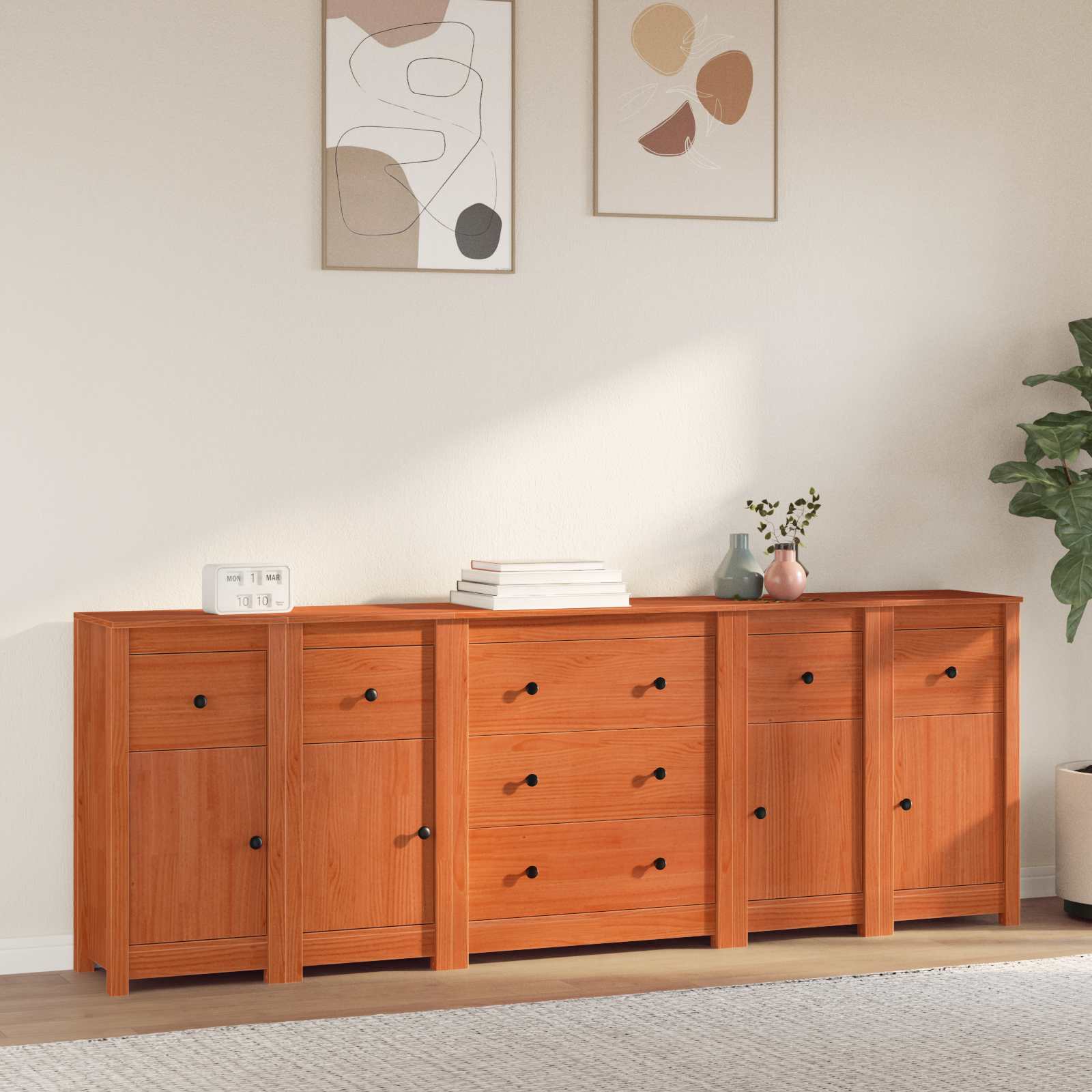 Dressoir met lade 5 pcs Waskleur Bruin Massief grenenhout is nu te koop bij PeponiXL, paradijselijk wonen!