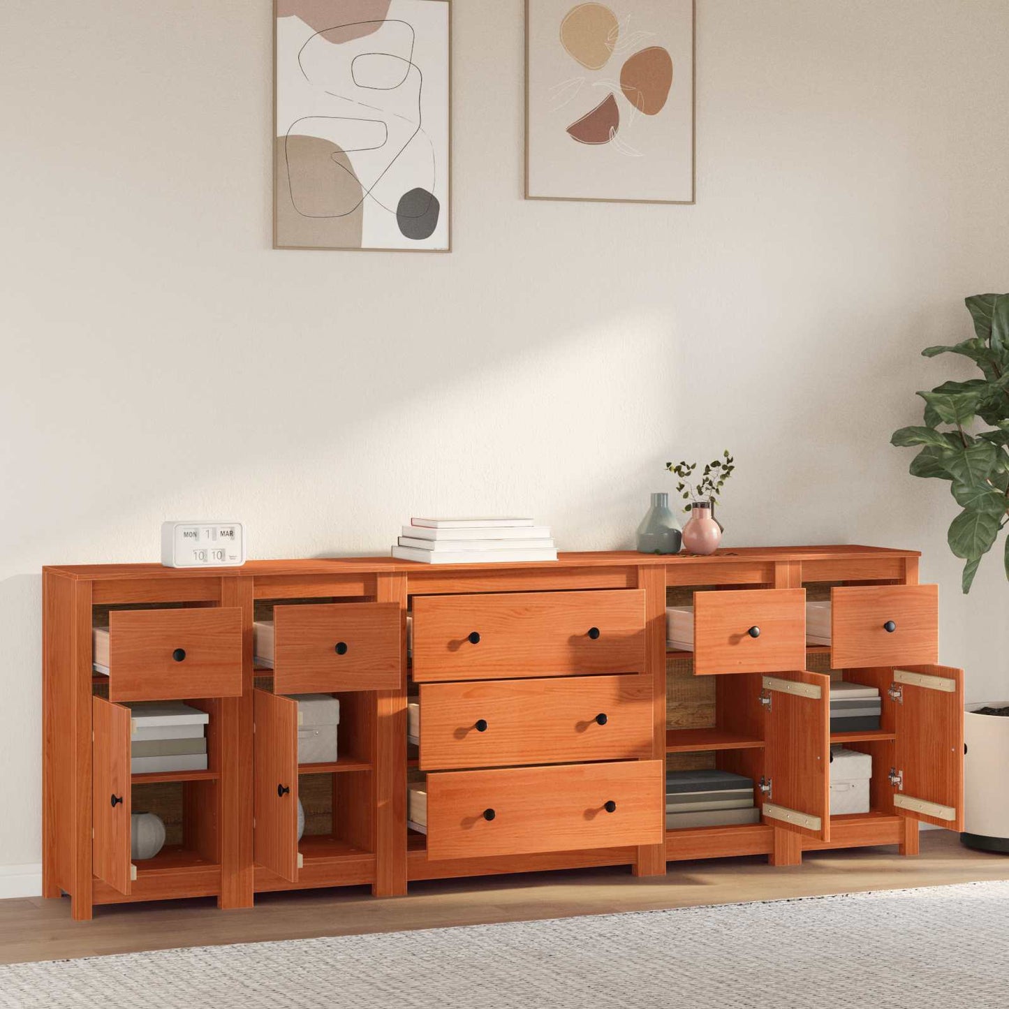 Dressoir met lade 5 pcs Waskleur Bruin Massief grenenhout is nu te koop bij PeponiXL, paradijselijk wonen!