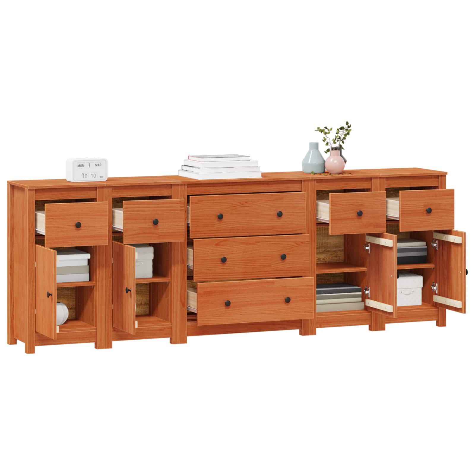 Dressoir met lade 5 pcs Waskleur Bruin Massief grenenhout is nu te koop bij PeponiXL, paradijselijk wonen!