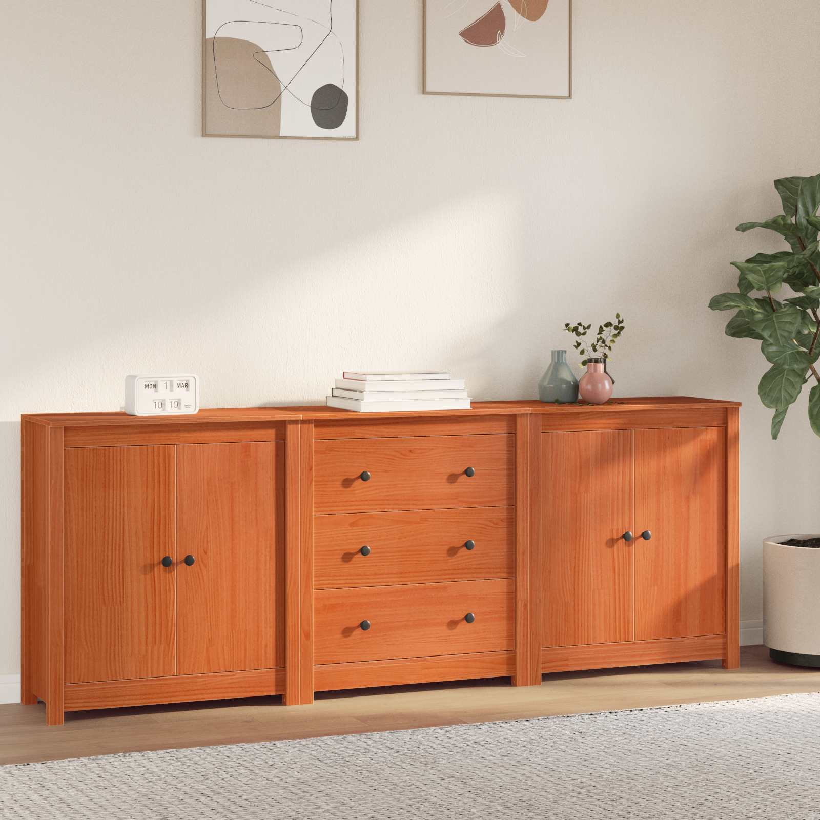 Dressoir met lade 3 pcs Wasbruin Massief grenenhout is nu te koop bij PeponiXL, paradijselijk wonen!