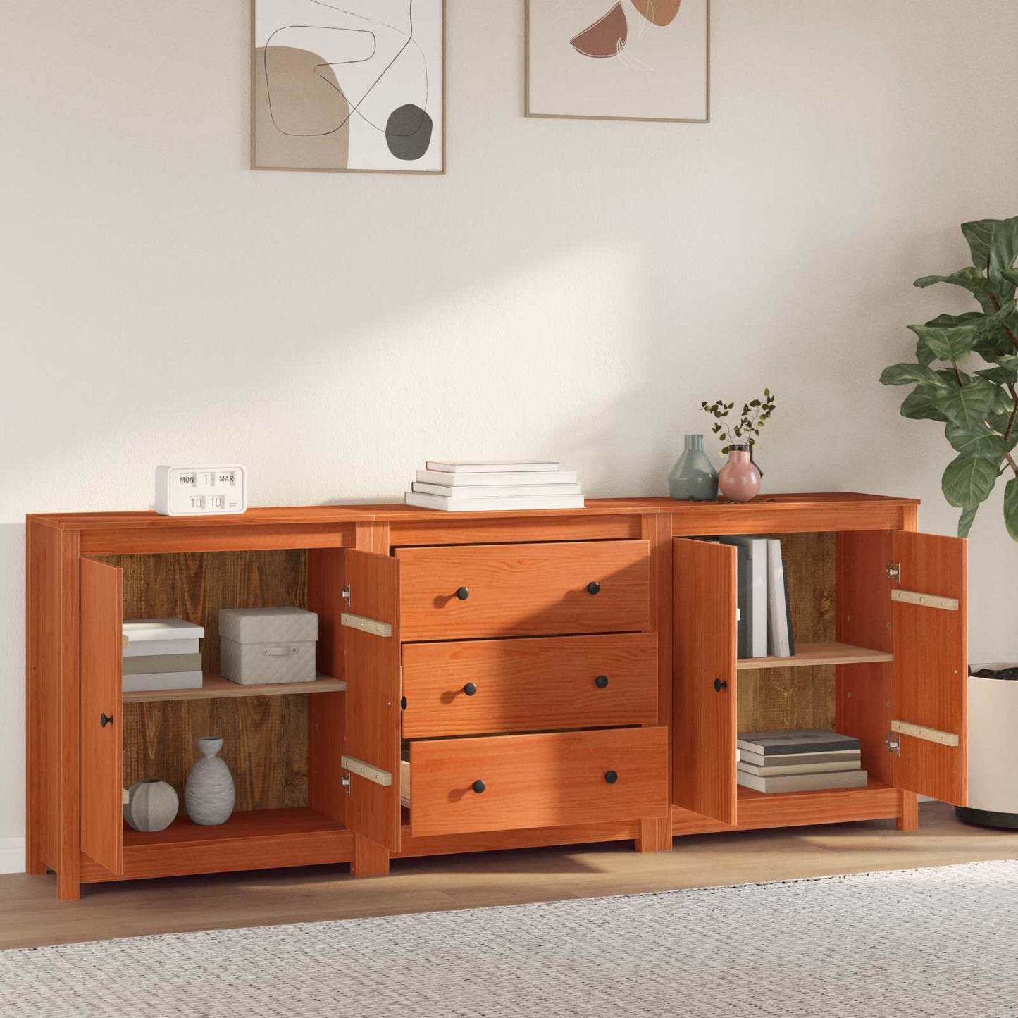 Dressoir met lade 3 pcs Wasbruin Massief grenenhout is nu te koop bij PeponiXL, paradijselijk wonen!