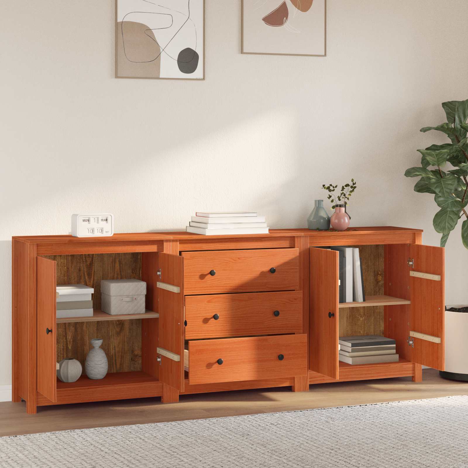Dressoir met lade 3 pcs Wasbruin Massief grenenhout is nu te koop bij PeponiXL, paradijselijk wonen!