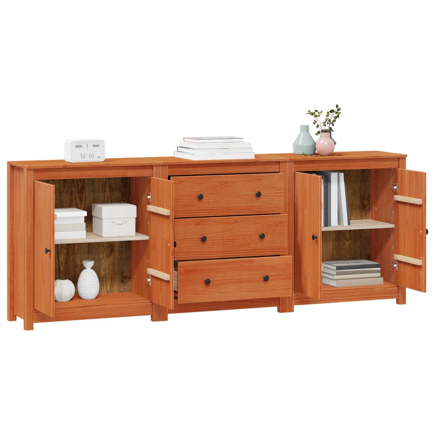 Dressoir met lade 3 pcs Wasbruin Massief grenenhout is nu te koop bij PeponiXL, paradijselijk wonen!