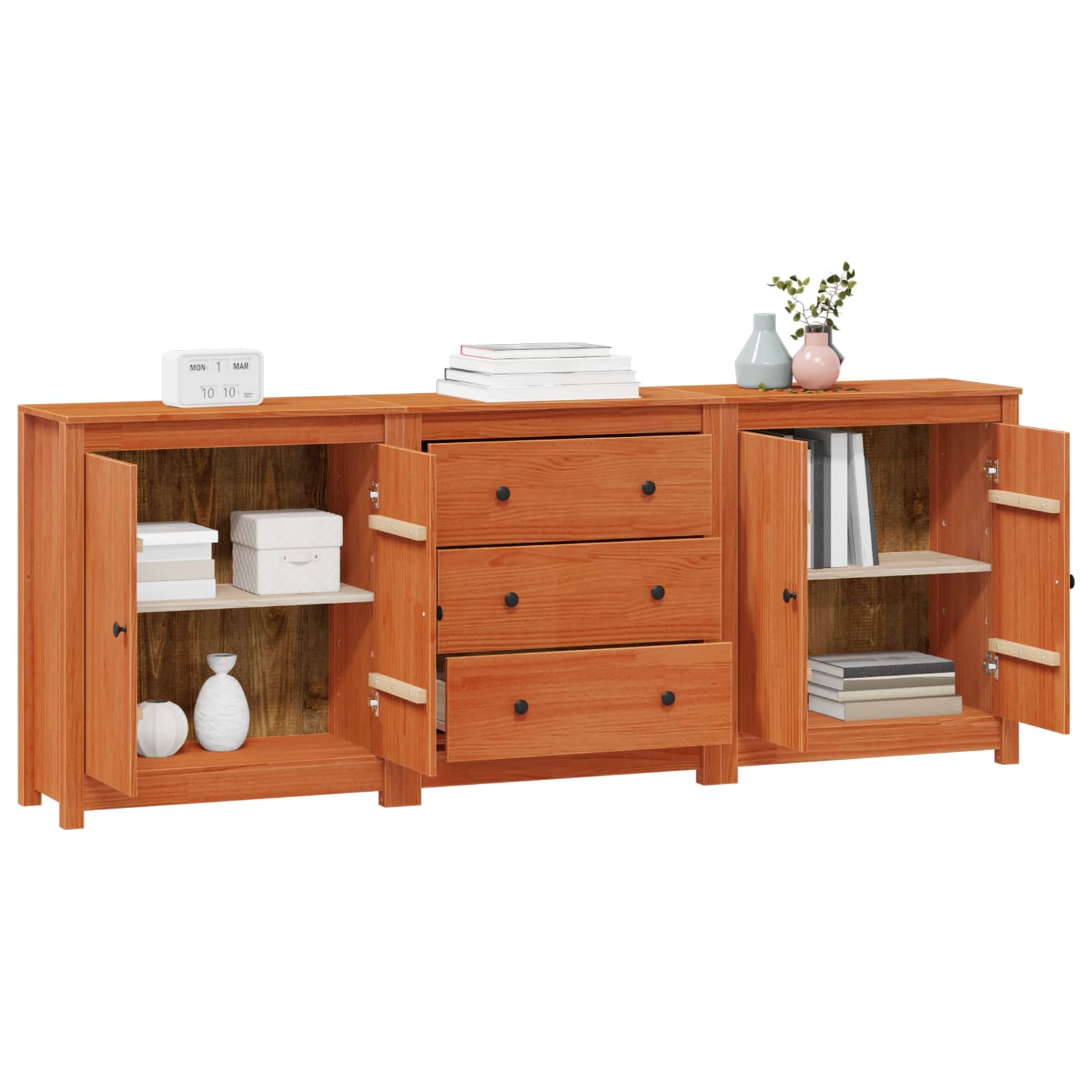 Dressoir met lade 3 pcs Wasbruin Massief grenenhout is nu te koop bij PeponiXL, paradijselijk wonen!