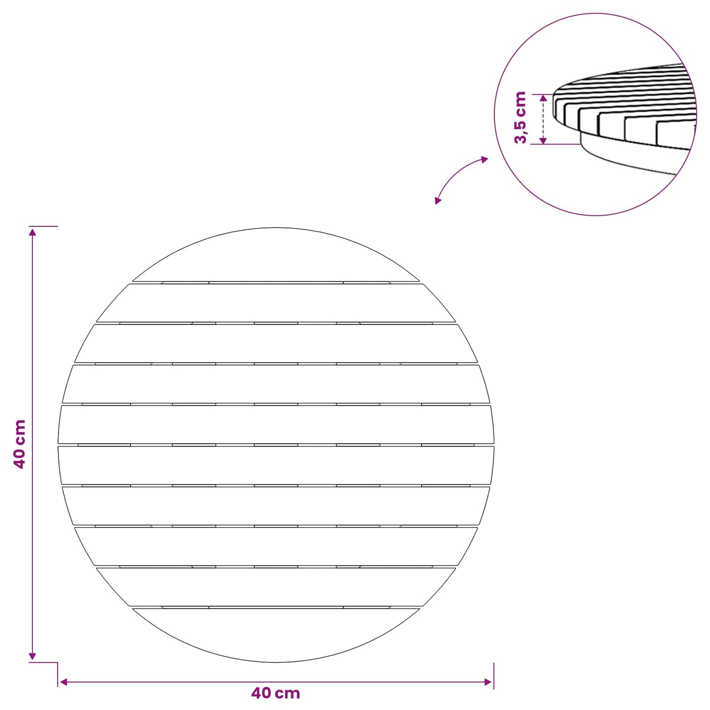 Tafelblad Ø 40 x 3,5 Rond Massief Teakhout Naturel
