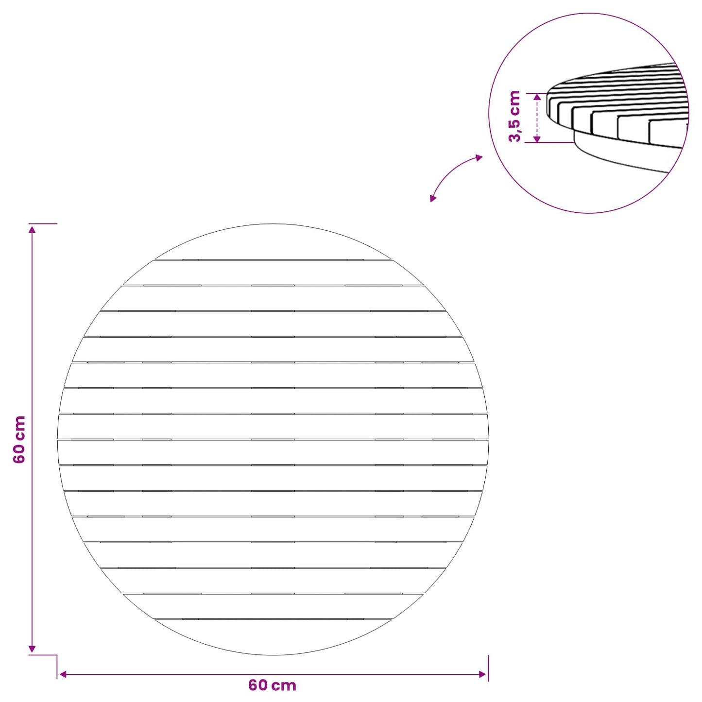 Tafelblad Ø 60 x 3,5 Rond Massief Teakhout Naturel