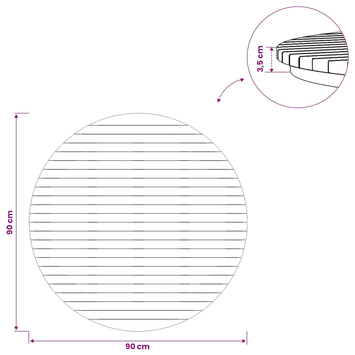 Tafelblad Ø 90 x 3,5 Rond Massief Teakhout Naturel