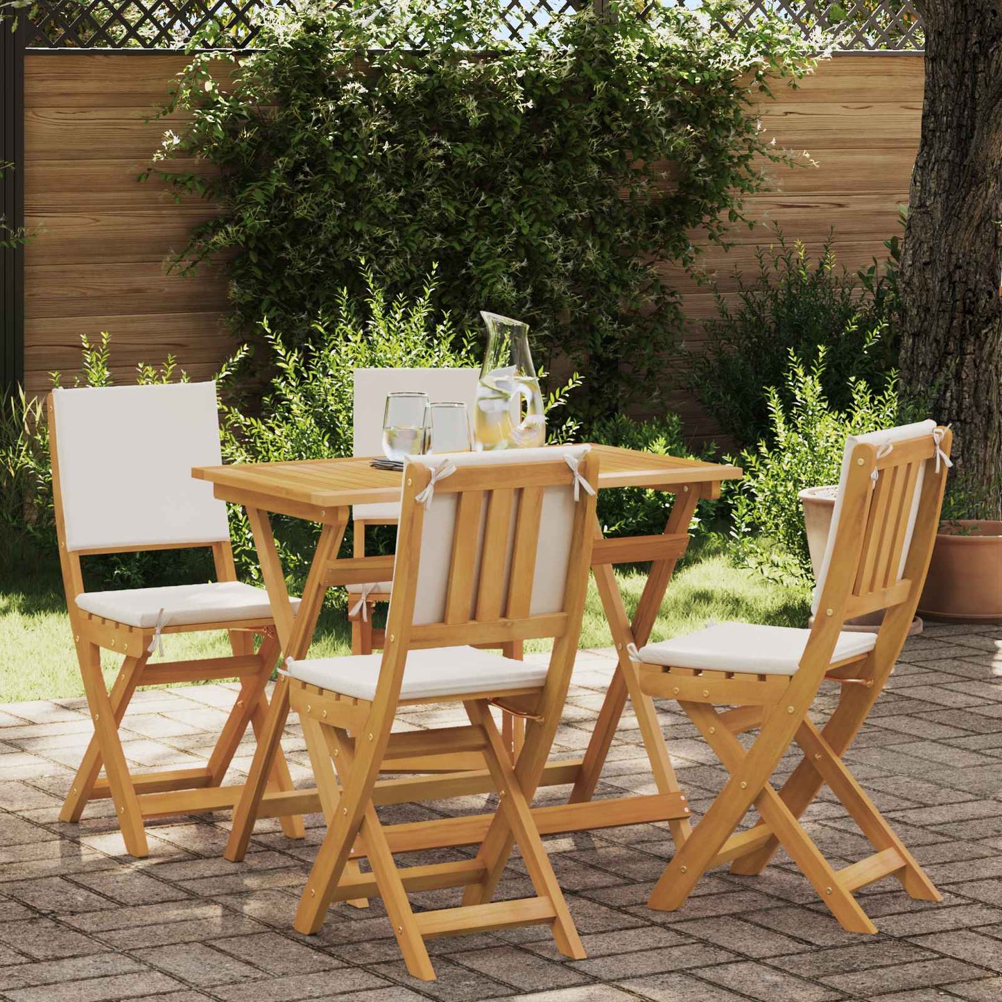 Tuin Bistro Set 5 pcs Natuurlijk en Crème Wit