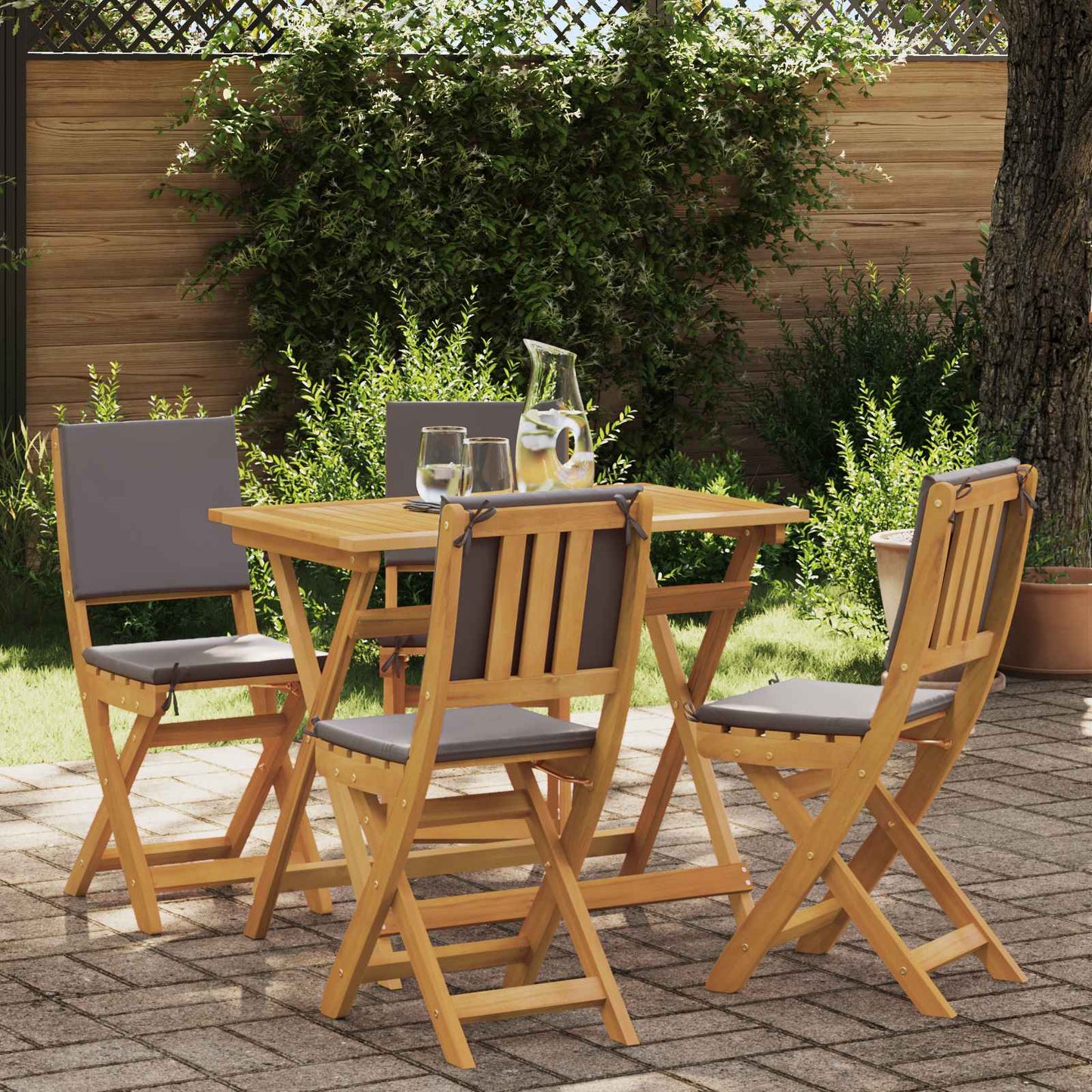 Tuinbistroset 5 st Naturel en donkergrijs Massief Acaciahout