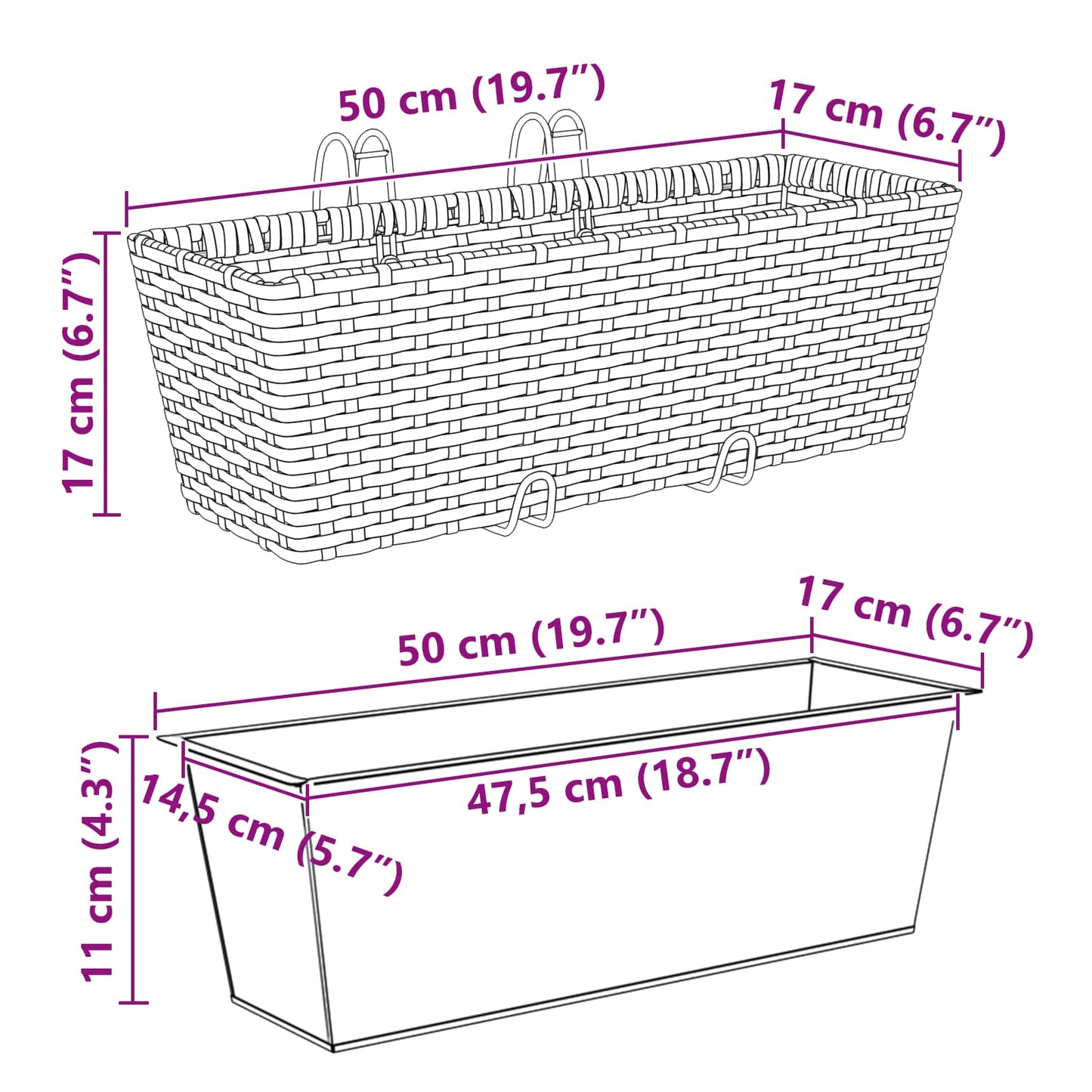 Reling 2 pcs Zwart 50 x 17 x 17 cm Metaal is nu te koop bij PeponiXL, paradijselijk wonen!