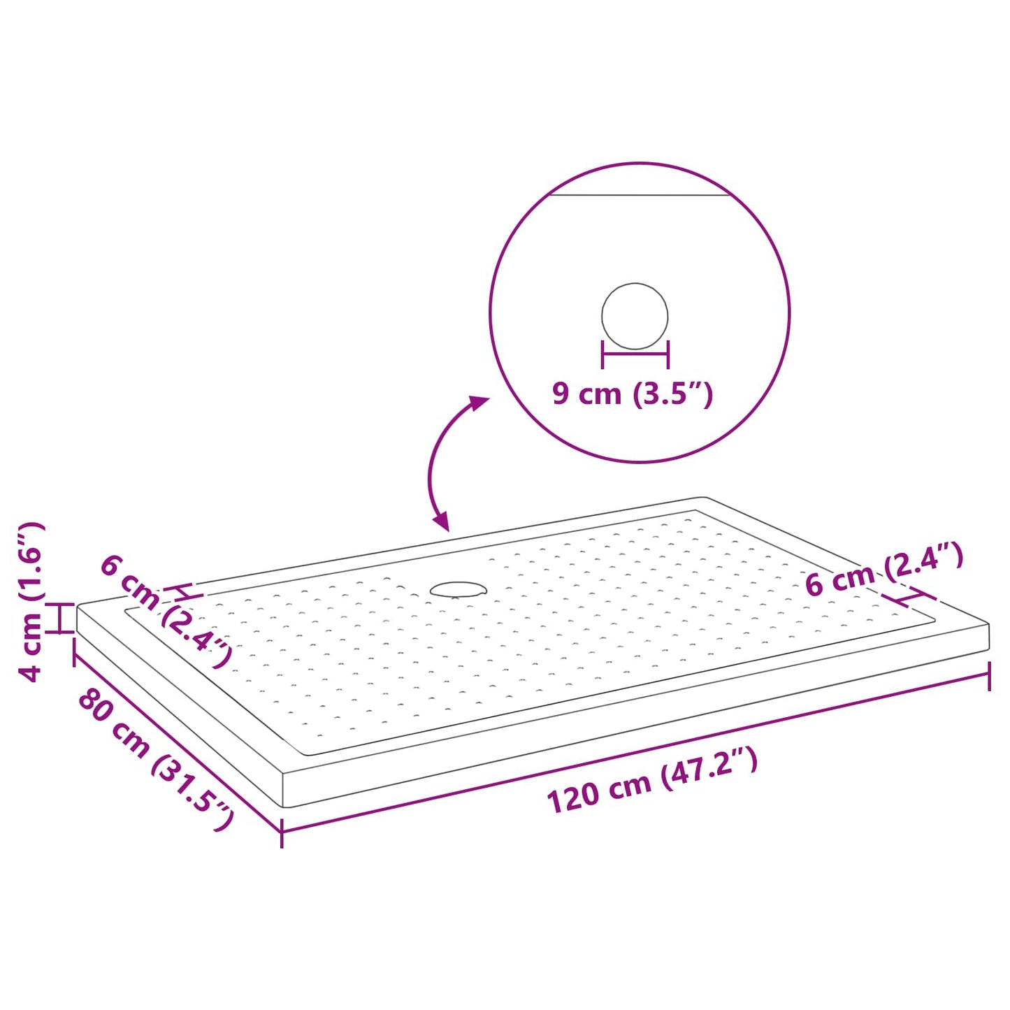 Douche Basis Tray met Dots Zwart 120 x 80 x 4 cm ABS is nu te koop bij PeponiXL, paradijselijk wonen!