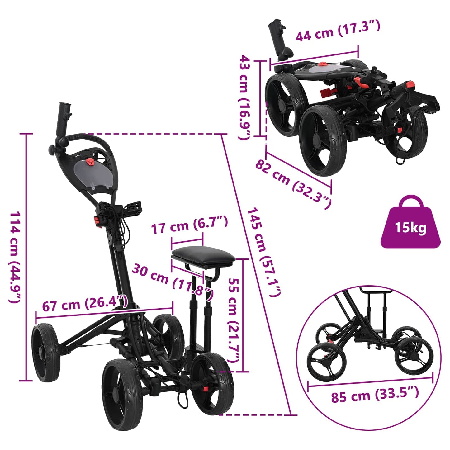 Golf trolley met zitplaats Zwart Aluminium Opvouwbaar is nu te koop bij PeponiXL, paradijselijk wonen!