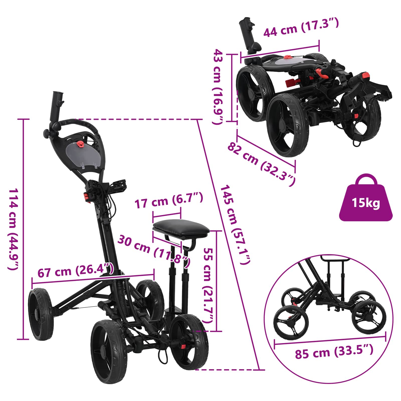 Golf trolley met zitplaats Zwart Aluminium Opvouwbaar is nu te koop bij PeponiXL, paradijselijk wonen!