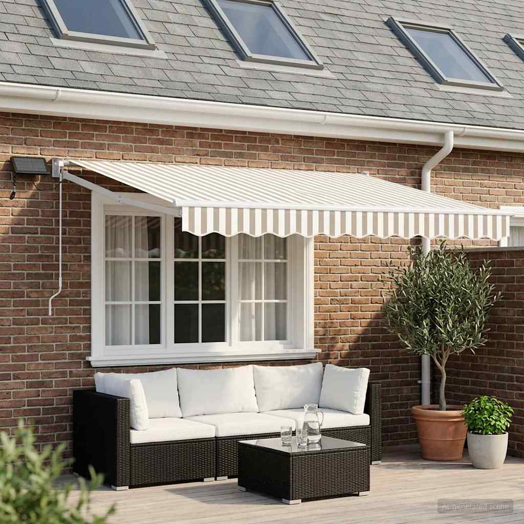 Handbediende luifel met LED's Lichtgrijs en wit. is nu te koop bij PeponiXL, paradijselijk wonen!