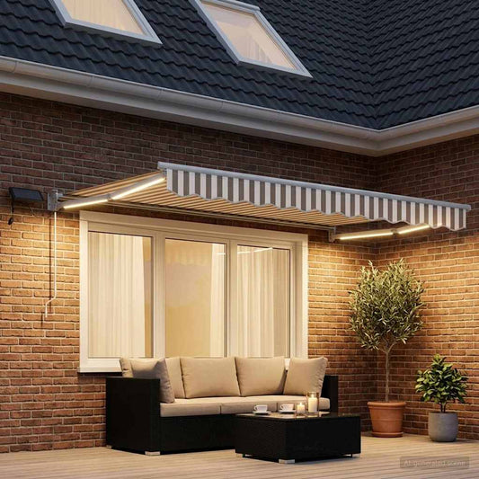 Handbediende luifel met LED's Lichtgrijs en wit. is nu te koop bij PeponiXL, paradijselijk wonen!