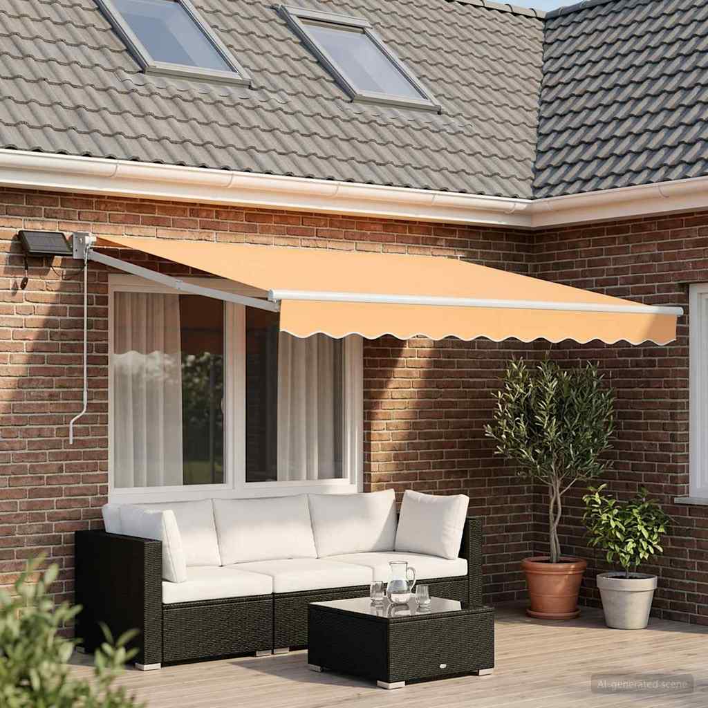 Handbediende luifel met LED's Zand 100% Polyester en Aluminium is nu te koop bij PeponiXL, paradijselijk wonen!