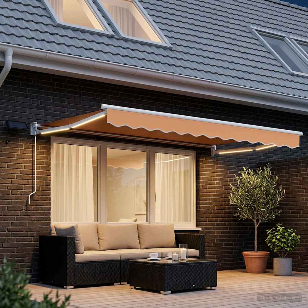 Handbediende luifel met LED's Zand 100% Polyester en Aluminium is nu te koop bij PeponiXL, paradijselijk wonen!