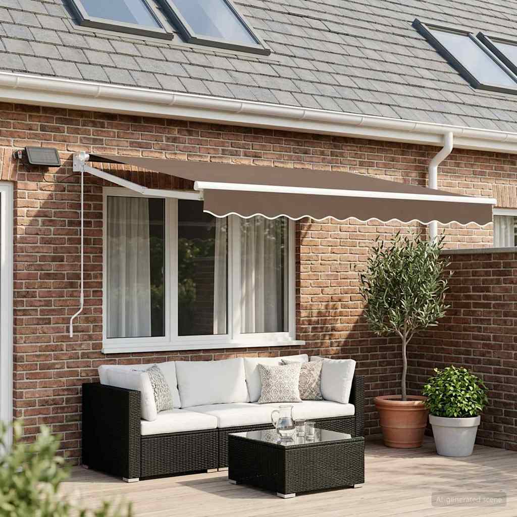 Handbediende luifel met LED's Taupe 100% Polyester en Aluminium is nu te koop bij PeponiXL, paradijselijk wonen!