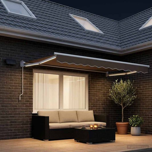Handbediende luifel met LED's Taupe 100% Polyester en Aluminium is nu te koop bij PeponiXL, paradijselijk wonen!