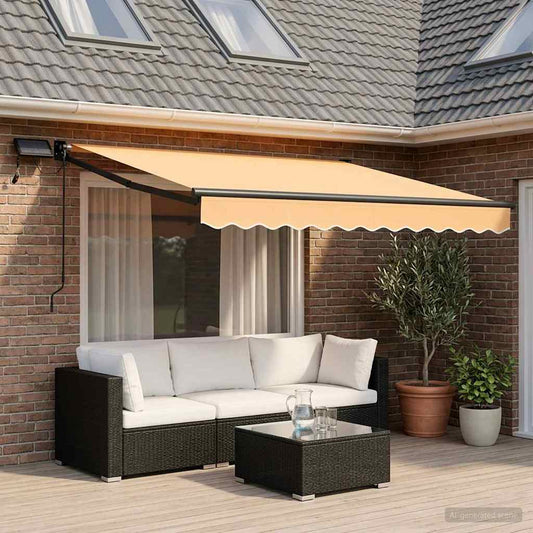 Handbediende luifel met LED's Zand 100% Polyester en Aluminium is nu te koop bij PeponiXL, paradijselijk wonen!