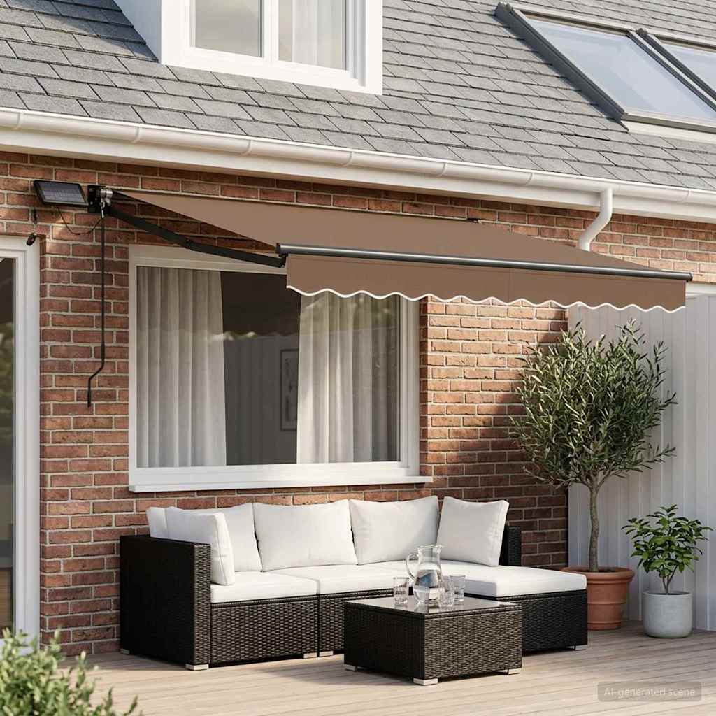 Handbediende luifel met LED's Taupe 100% Polyester en Aluminium is nu te koop bij PeponiXL, paradijselijk wonen!