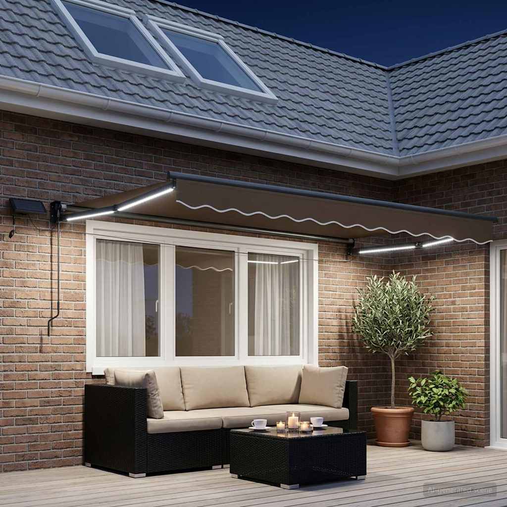 Handbediende luifel met LED's Taupe 100% Polyester en Aluminium is nu te koop bij PeponiXL, paradijselijk wonen!