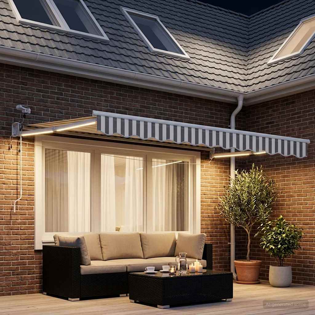 Elektrisch Uittrekbaar Zonnescherm Lichtgrijs en wit. is nu te koop bij PeponiXL, paradijselijk wonen!